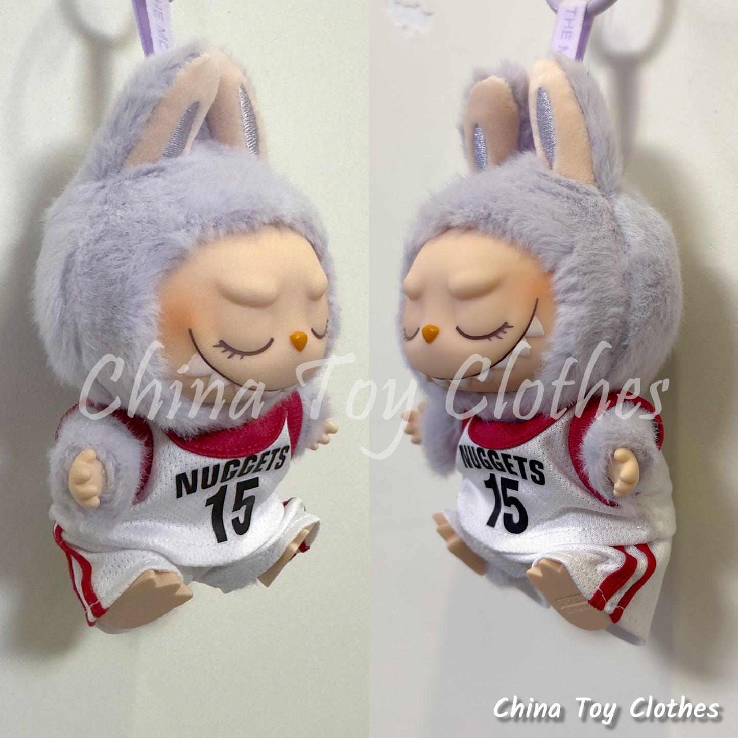 LABUBU 17cm The Monsters Plush Doll Clothes Nuggets No. 15 Basketball Sportswear Jersey NO TOY