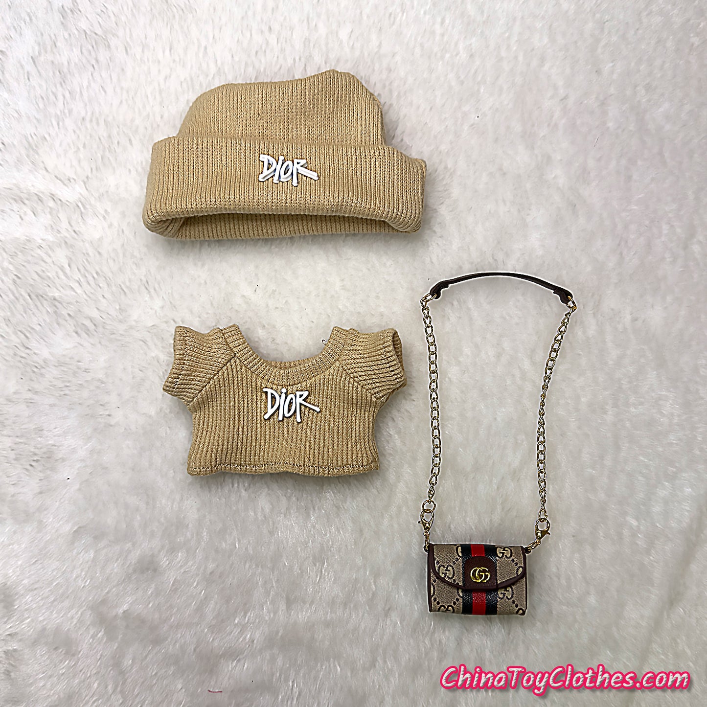 LABUBU 17cm The Monsters Plush Doll Handmade Cute Beige DD Sweater and Bag NO TOY