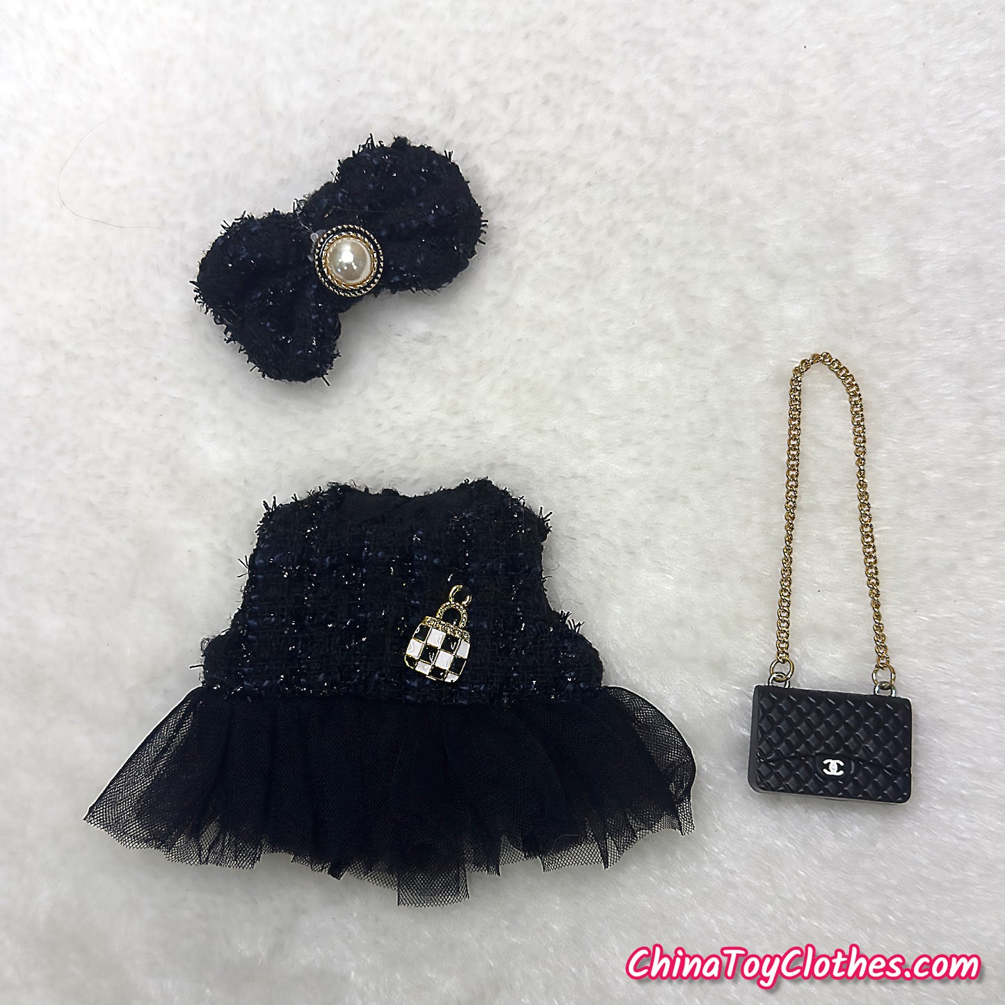 LABUBU 17cm The Monsters Plush Doll Handmade Clothes Elegant Black CC Lady Fashion Outfit NO TOY