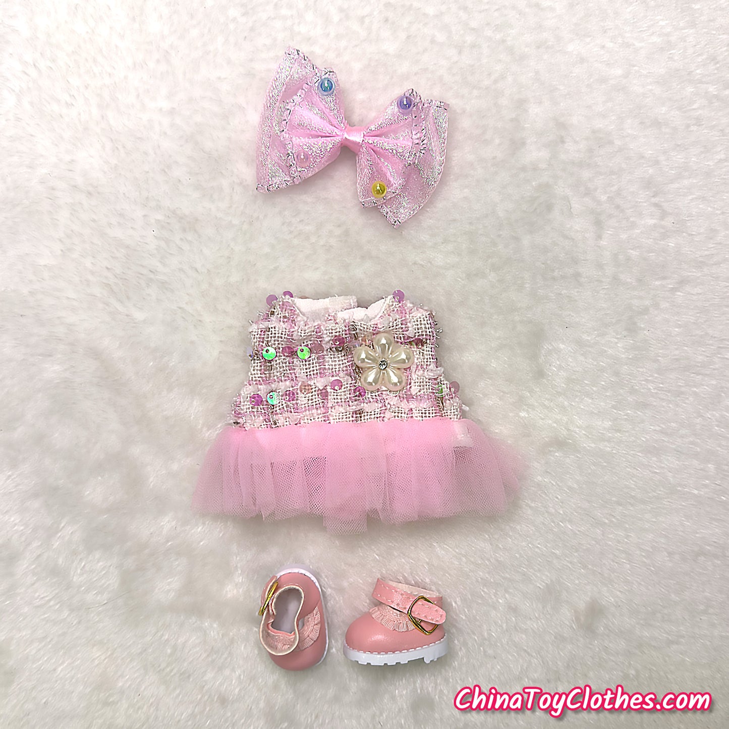 LABUBU 17cm The Monsters Plush Doll Handmade Clothes Pink Adorable Princess Dress NO TOY