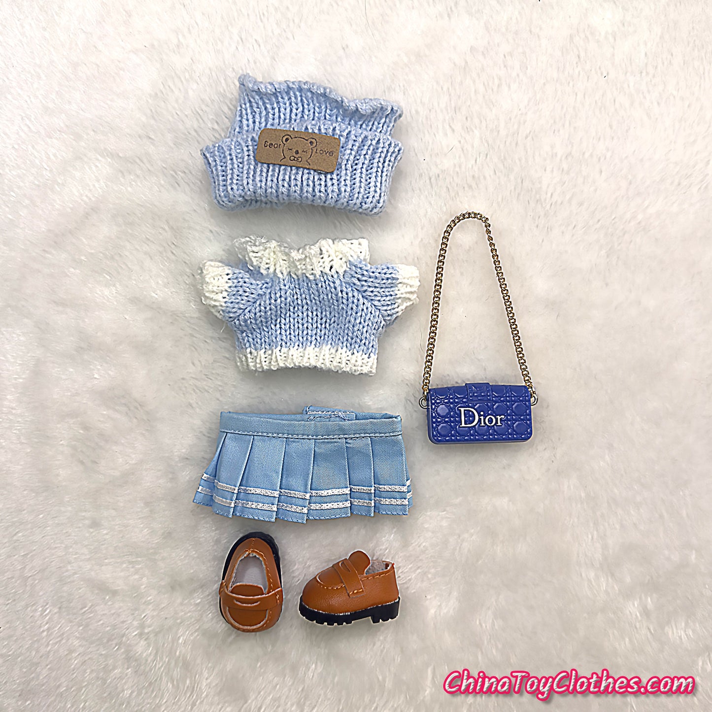 LABUBU 17cm The Monsters Plush Doll Handmade Cute BLUE Sweater Outfit NO TOY