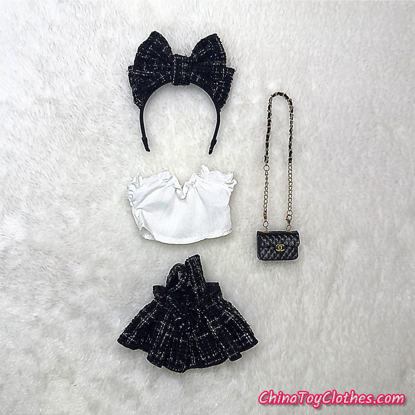 LABUBU 17cm The Monsters Plush Doll Handmade Clothes Black Elegant Princess Fashion Skirt With Bag NO TOY
