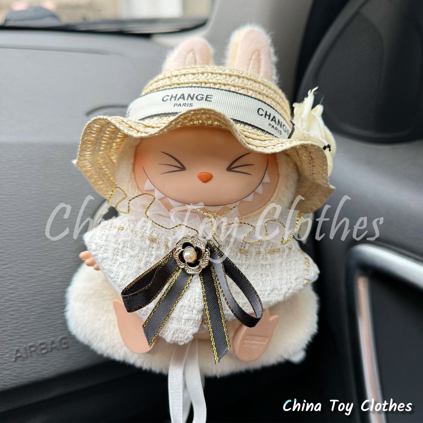 LABUBU 17cm The Monsters Plush Doll Clothes Elegant Lady Shawl with CHANGE Hat  NO TOY