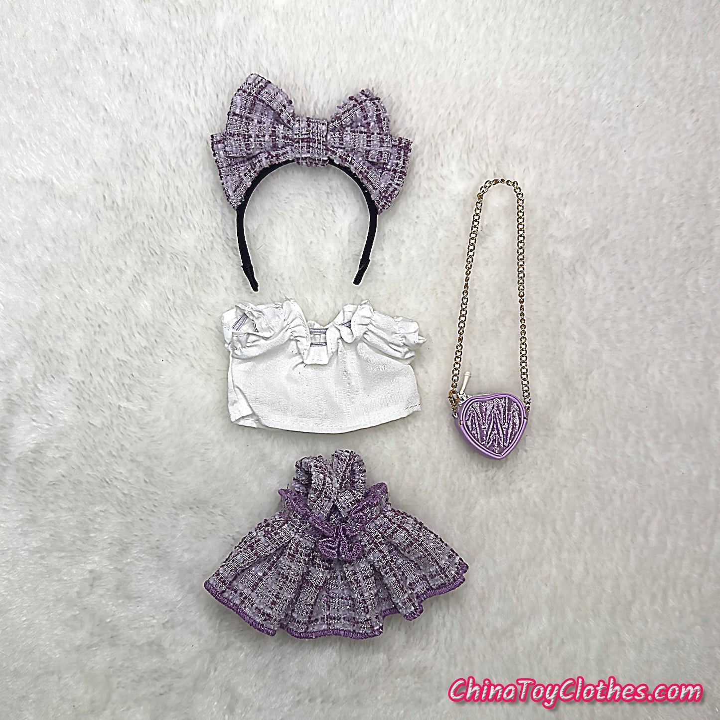 LABUBU 17cm The Monsters Plush Doll Handmade Clothes Purple Elegant Princess Fashion Skirt With Bag NO TOY