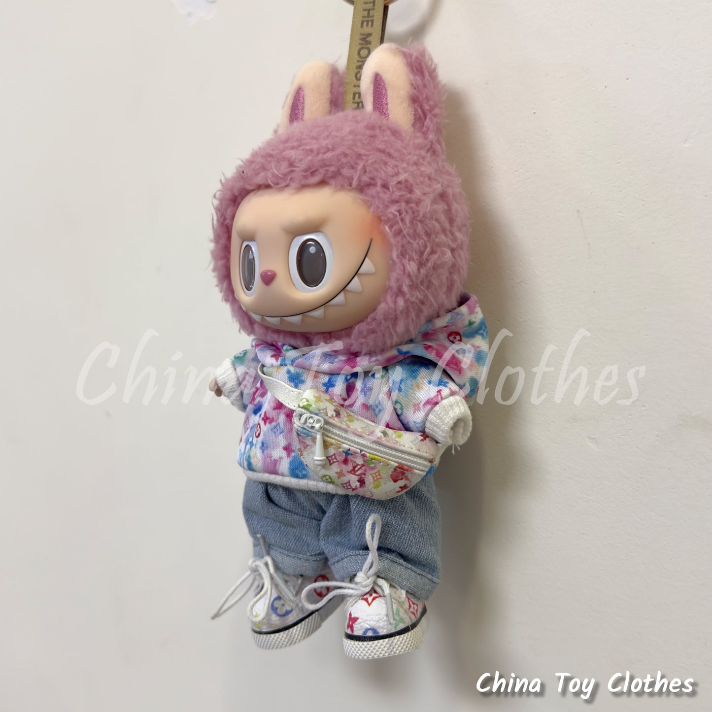 LABUBU 17cm 7inch The Monsters Plush Doll Replacing Clothes VV Tie Dye Fashion Hoodie Outfit NO TOY