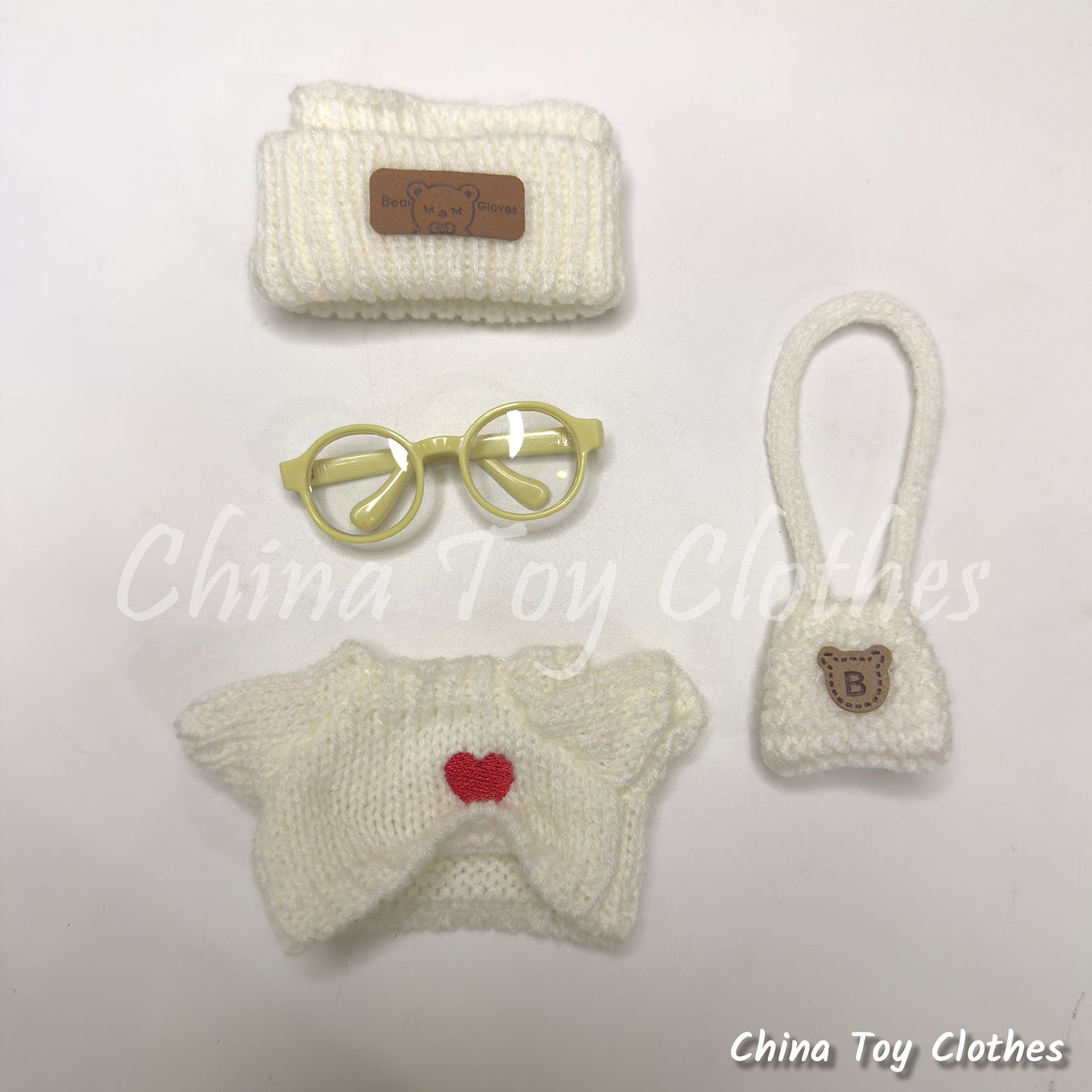 LABUBU 17cm The Monsters Plush Doll Clothes Adorable White Kinitting Sweater with Bag NO TOY