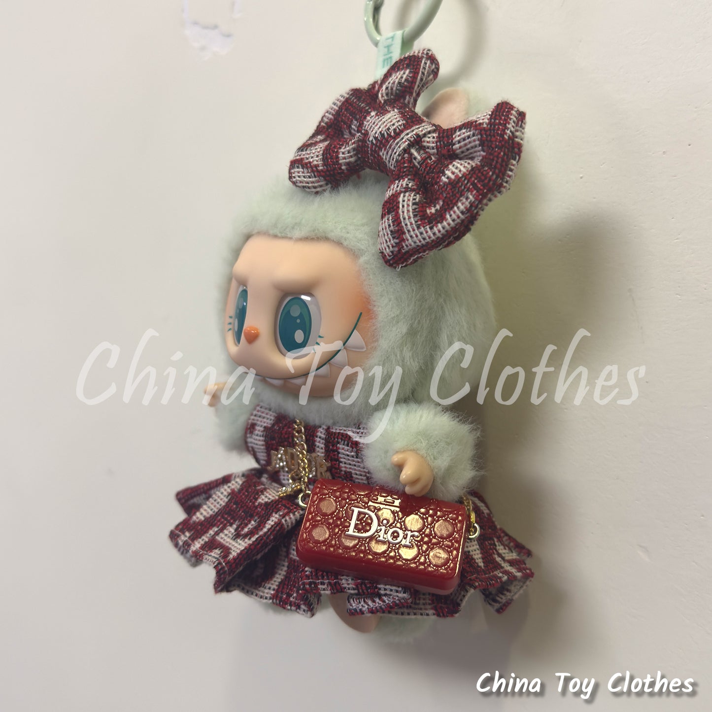 LABUBU 17cm The Monsters Plush Doll Clothes Elegant Headband and Red Skirt and Bag NO TOY