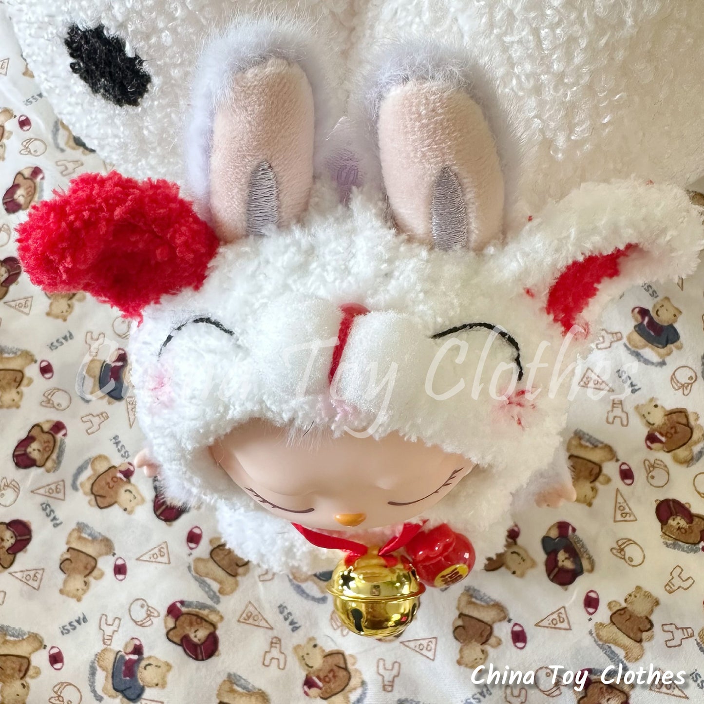 LABUBU 17cm Les Monstres Peluche Poupée Vêtements Adorable Fait Main Blanc Beckoning Cat Outfit PAS DE JOUET