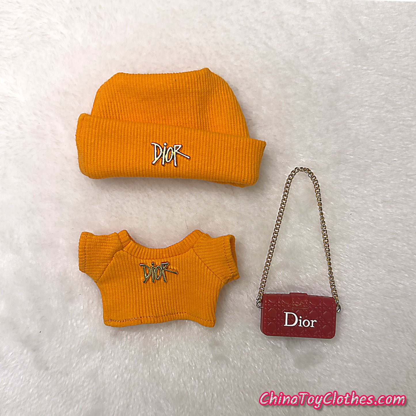 LABUBU 17cm The Monsters Plush Doll Handmade Cute Orange DD Sweater and Bag NO TOY