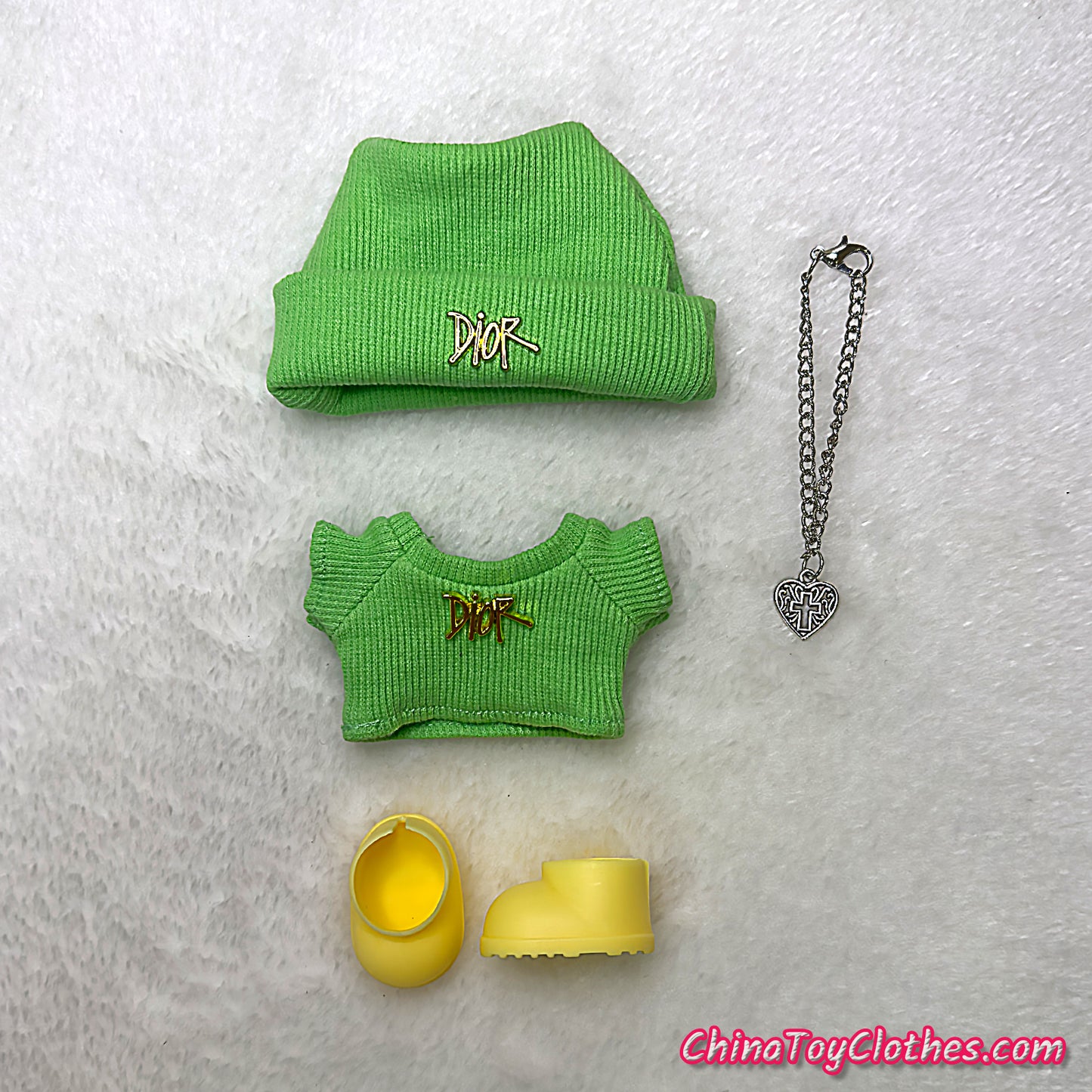 LABUBU 17cm The Monsters Plush Doll Handmade Cute Green DD Sweater Glasses NO TOY