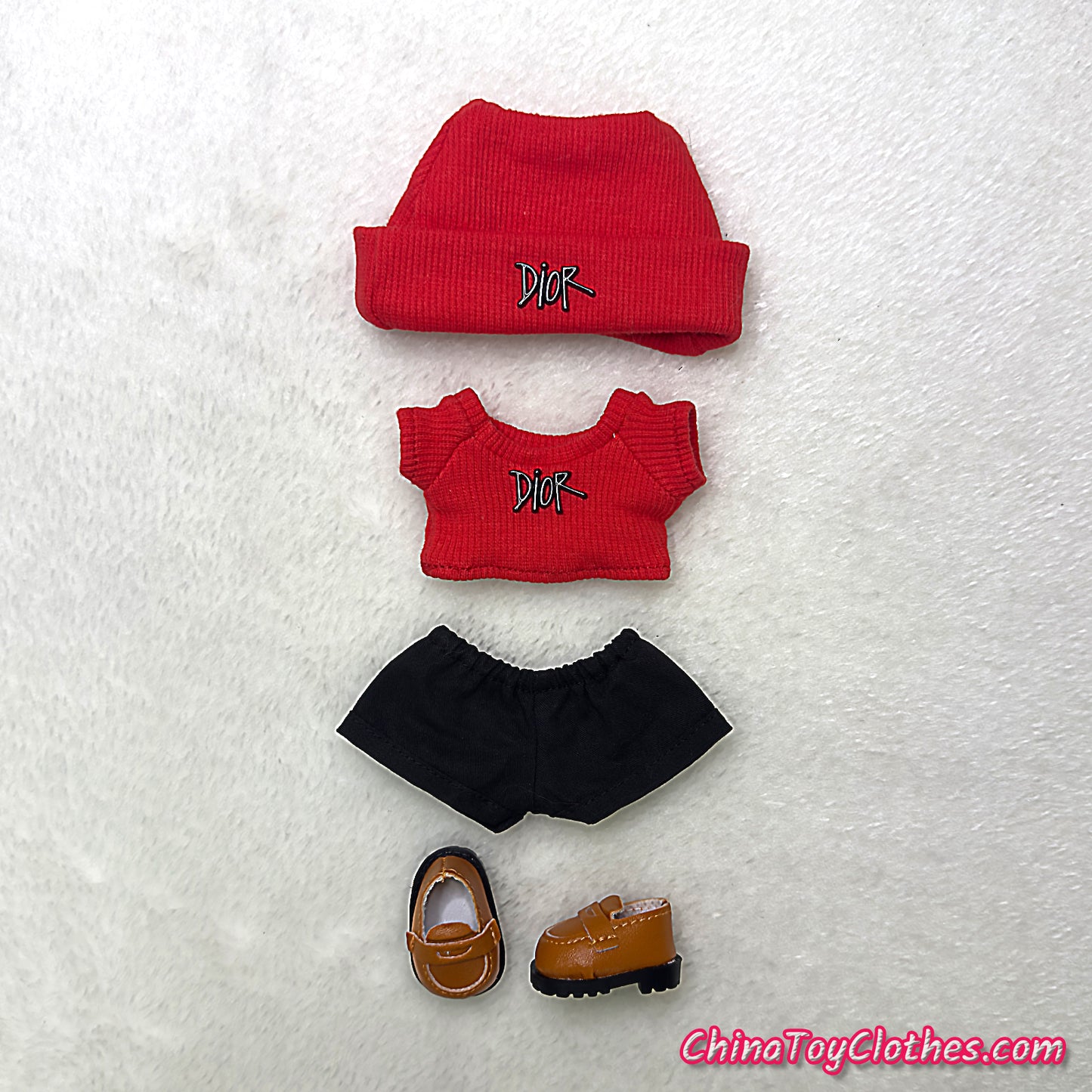 LABUBU 17cm The Monsters Plush Doll Handmade Cute Red DD Sweater Glasses NO TOY