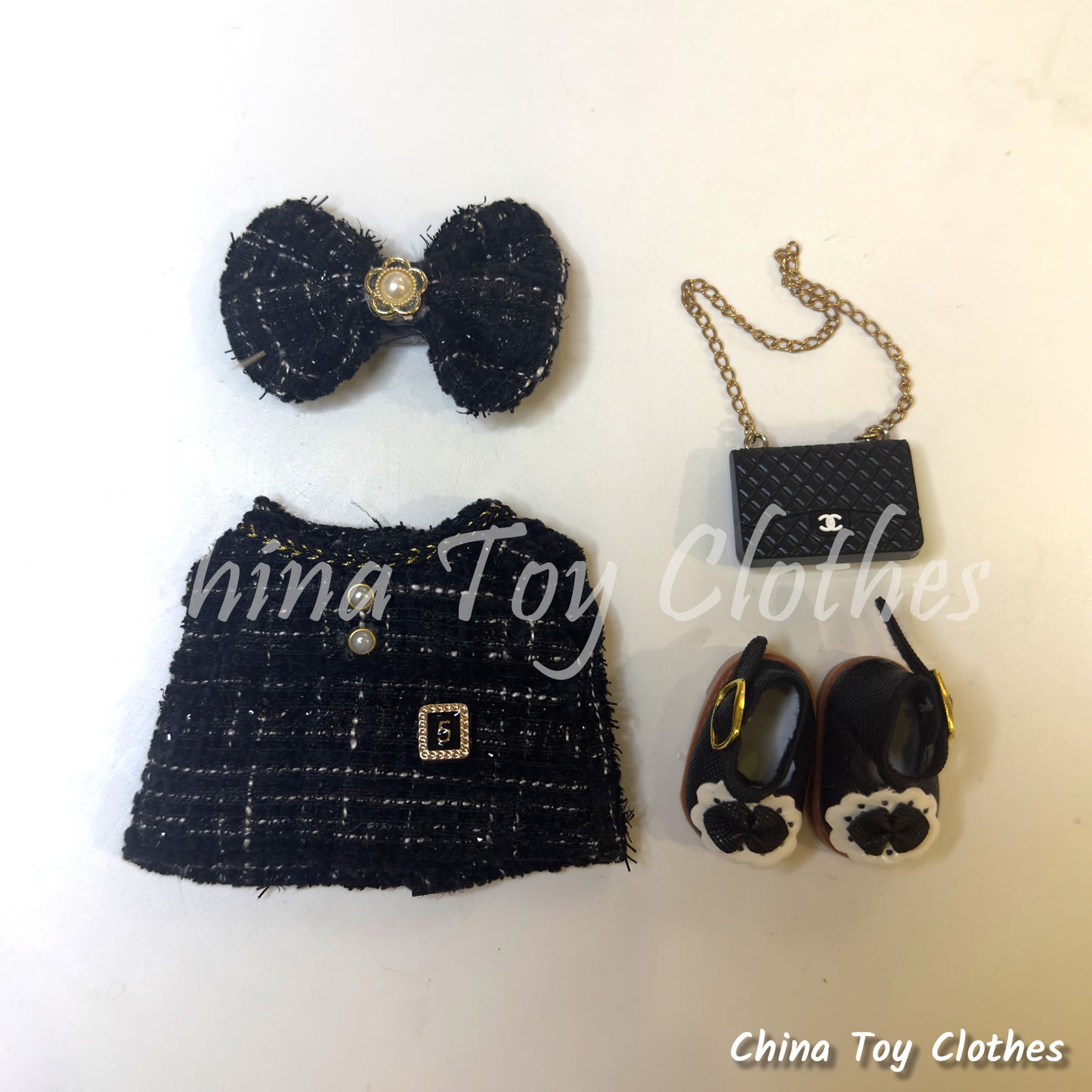 LABUBU 17cm The Monsters Plush Doll Clothes Rich Girl Balck Lady Fashion Style Plus Bag Shoes NO TOY