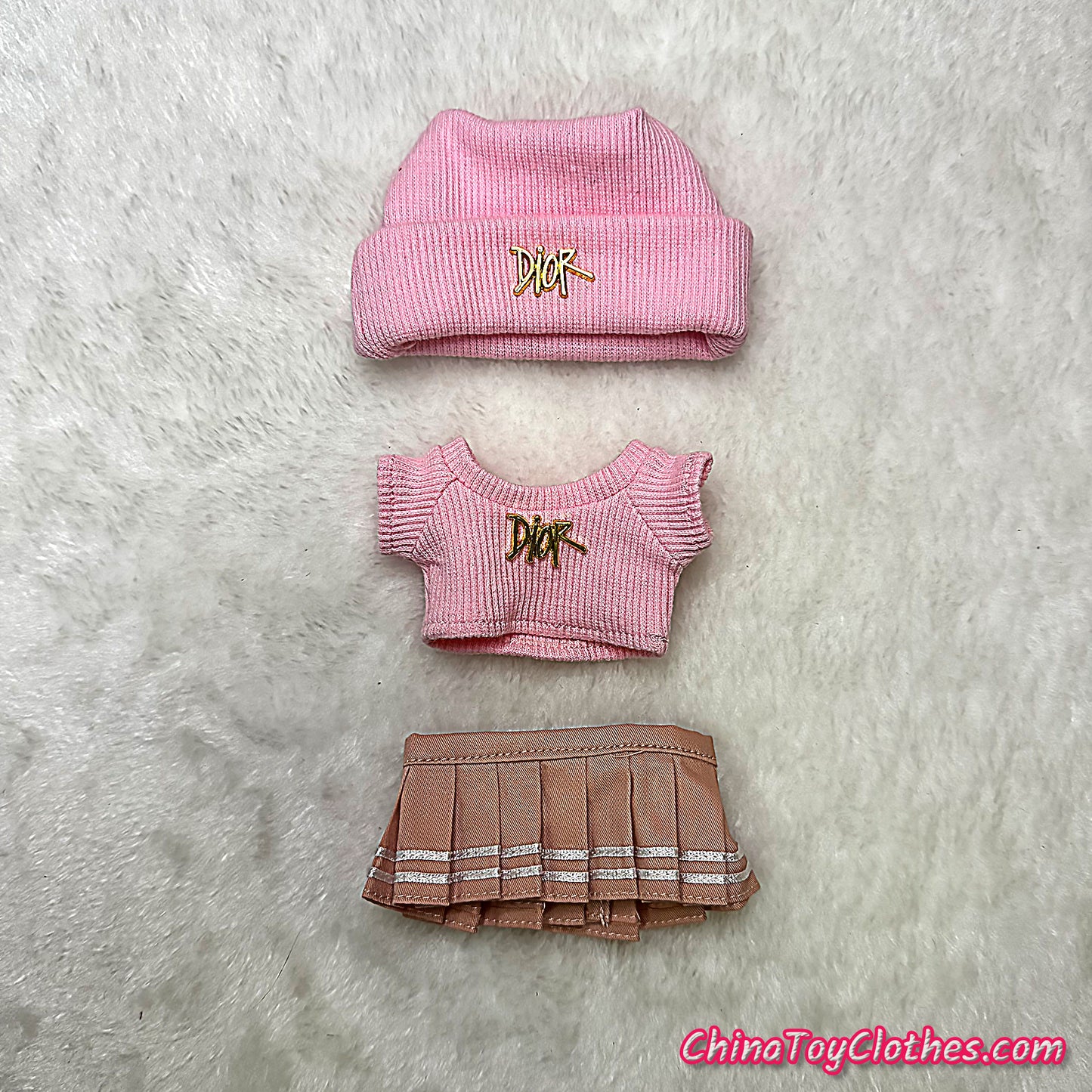 LABUBU 17cm The Monsters Plush Doll Handmade Cute Pink DD Sweater and Bag NO TOY