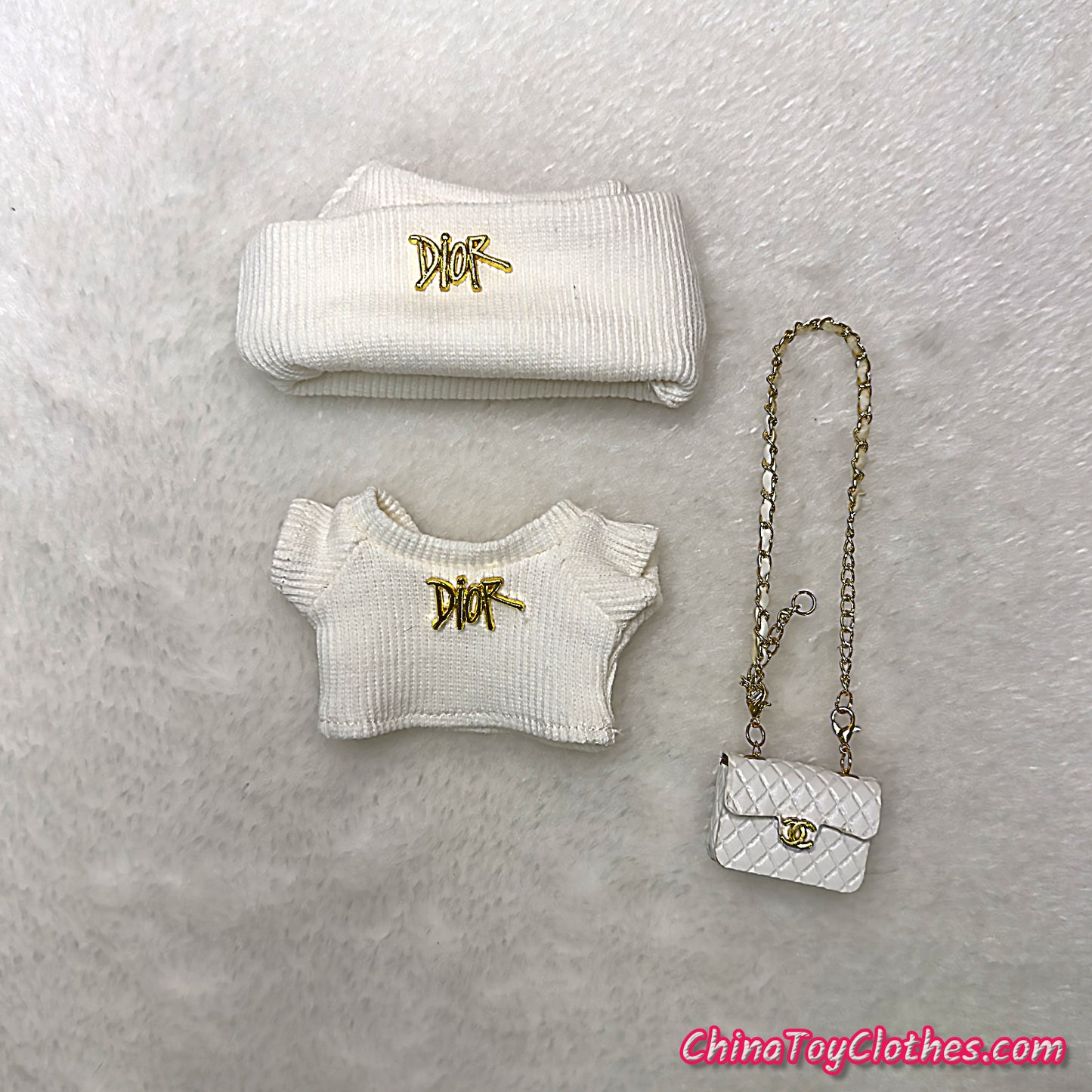 LABUBU 17cm The Monsters Plush Doll Handmade Cute White DD Sweater and Bag NO TOY