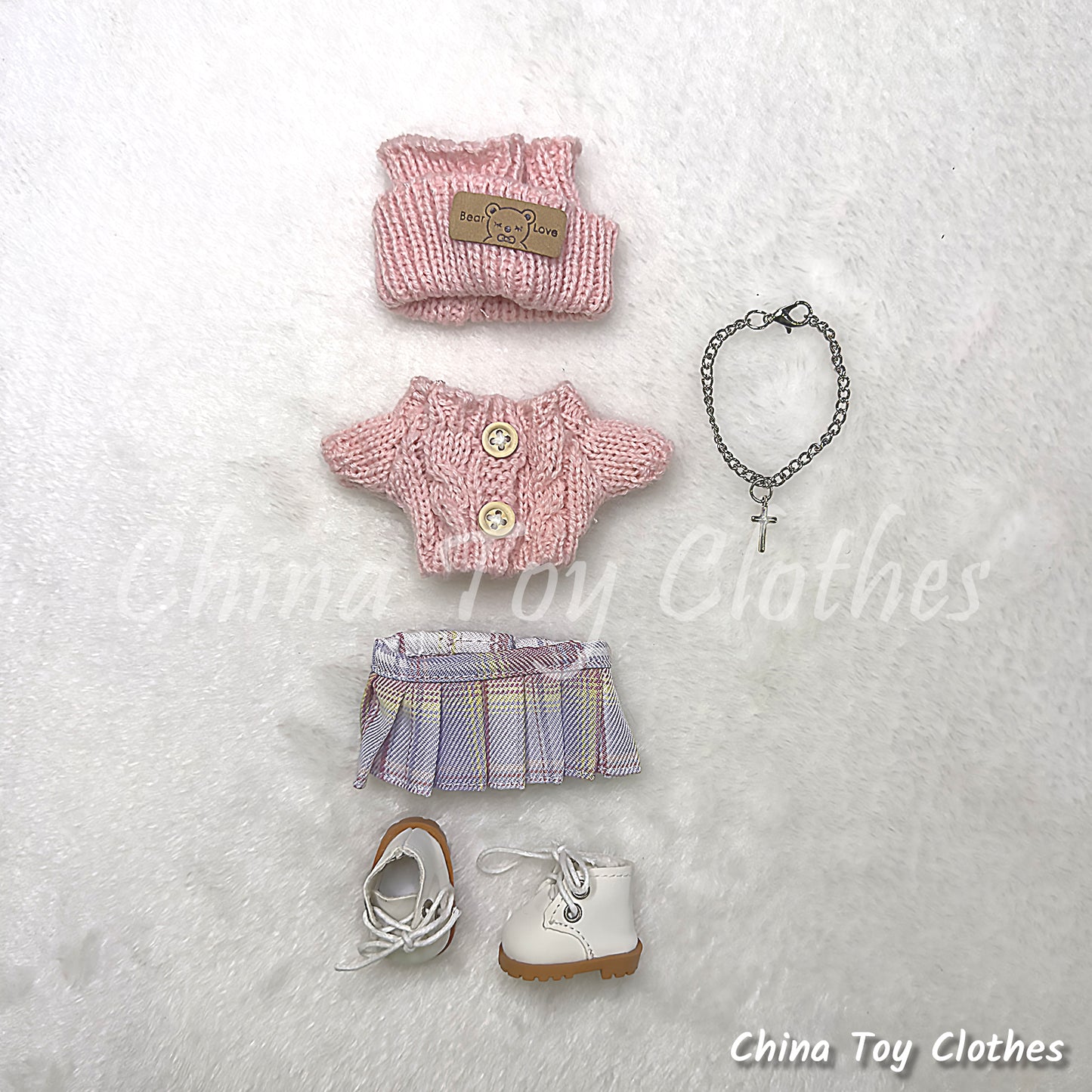 LABUBU 17cm The Monsters Plush Doll Handmade Cute PINK Sweater Outfit NO TOY
