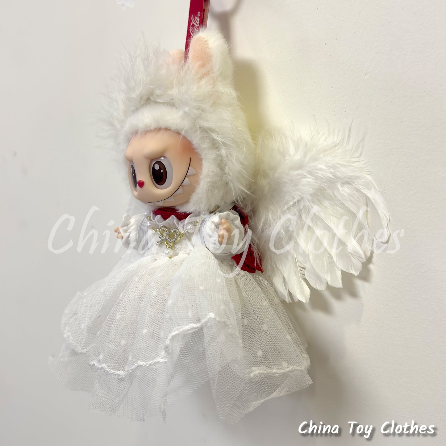 LABUBU 17cm 7" The Monsters Plush Doll Clothes Handmade White Angel Outfit NO TOY