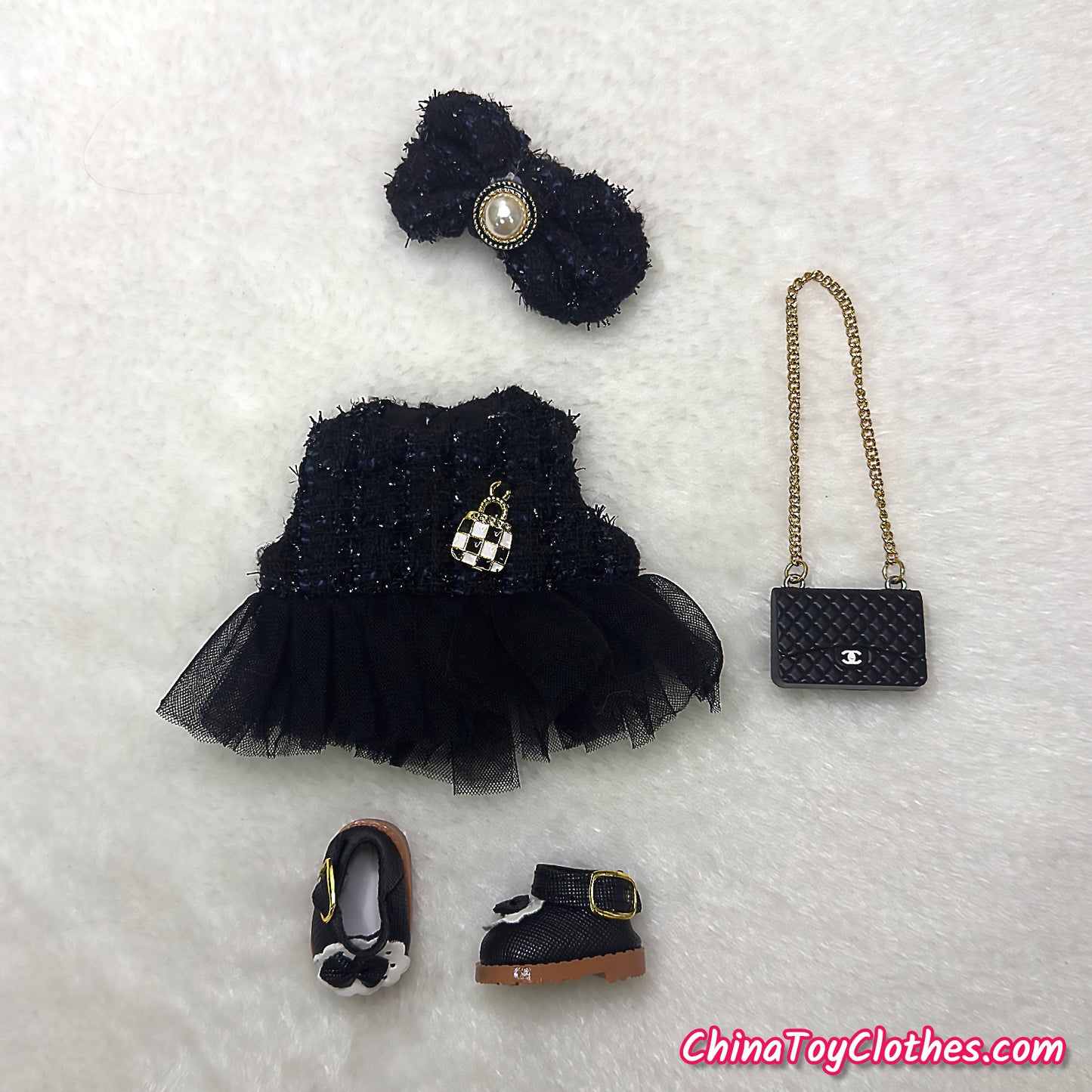 LABUBU 17cm The Monsters Plush Doll Handmade Clothes Elegant Black CC Lady Fashion Outfit NO TOY