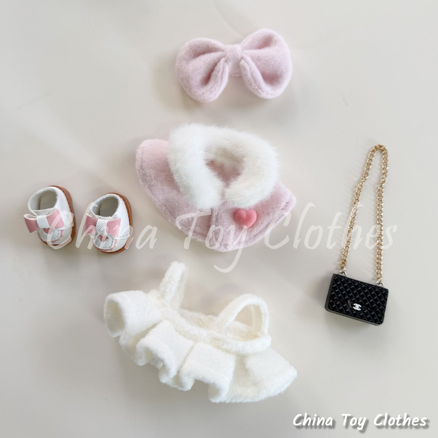 LABUBU 17cm The Monsters Plush Doll Clothes Pink Princess Outfit Plus Bag Shoes NO TOY