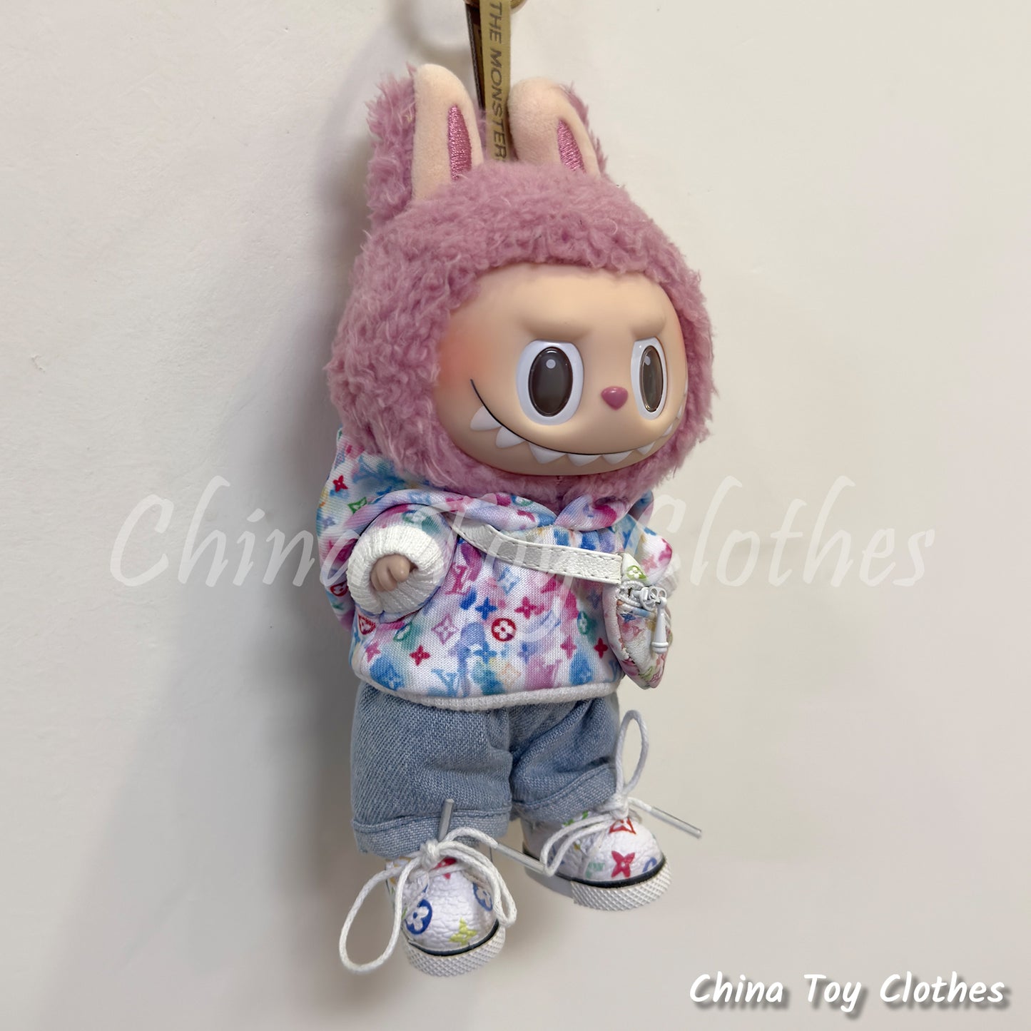 LABUBU 17cm 7inch The Monsters Plush Doll Replacing Clothes VV Tie Dye Fashion Hoodie Outfit NO TOY