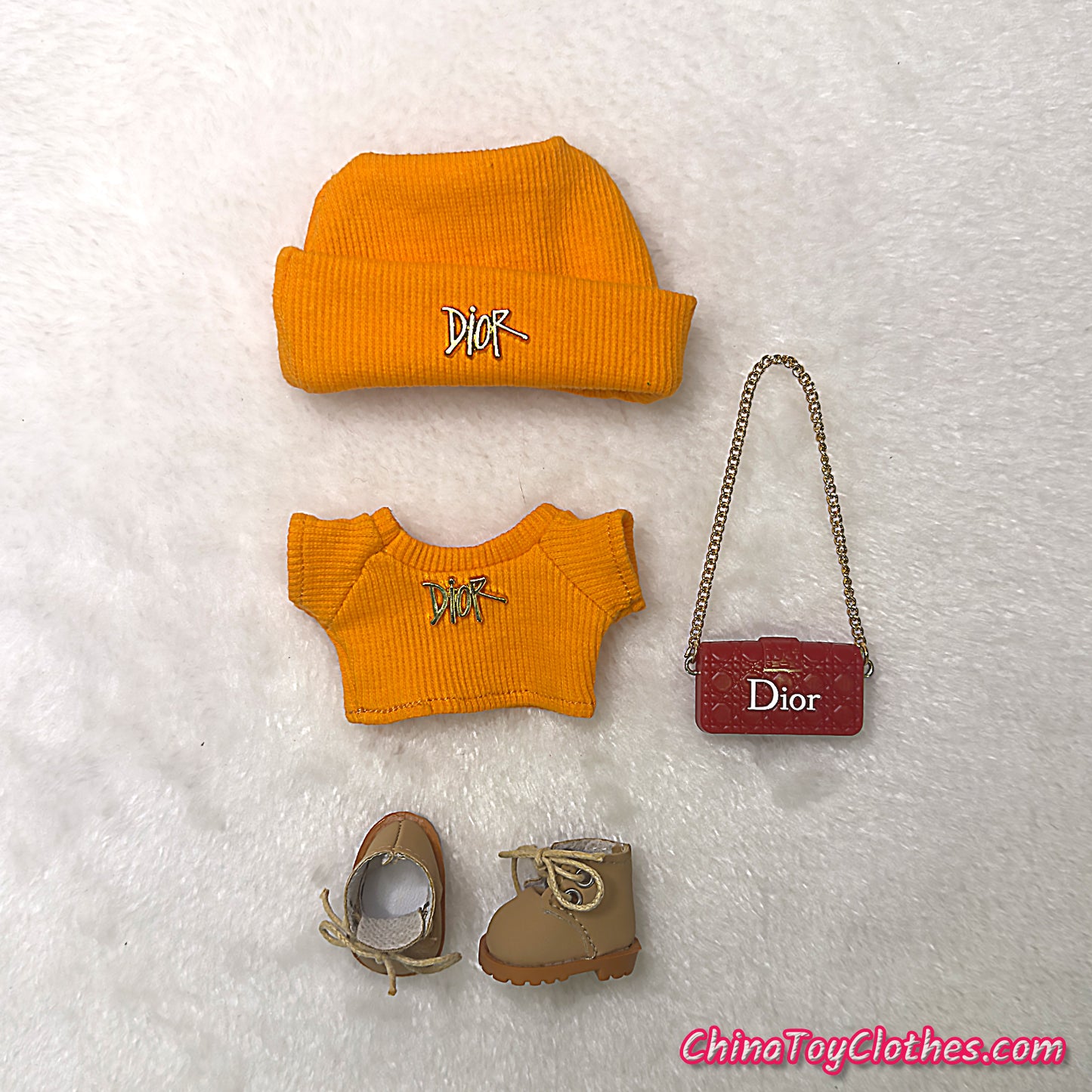 LABUBU 17cm The Monsters Plush Doll Handmade Cute Orange DD Sweater and Bag NO TOY