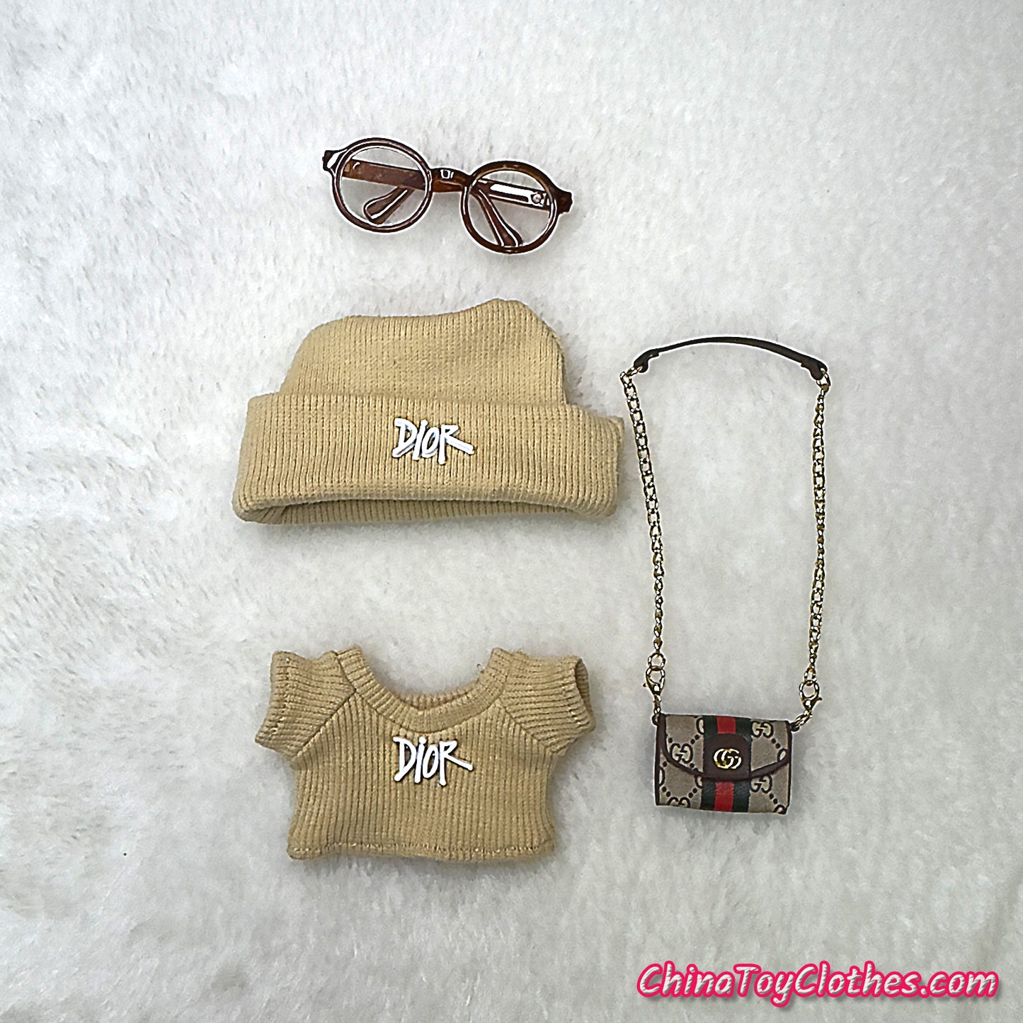 LABUBU 17cm The Monsters Plush Doll Handmade Cute Beige DD Sweater and Bag NO TOY