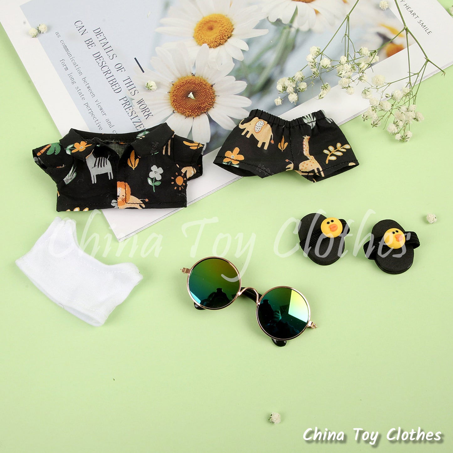 LABUBU 17cm The Monsters Plush Doll Clothes Sand Beach Sun Glasses Outfit NO TOY