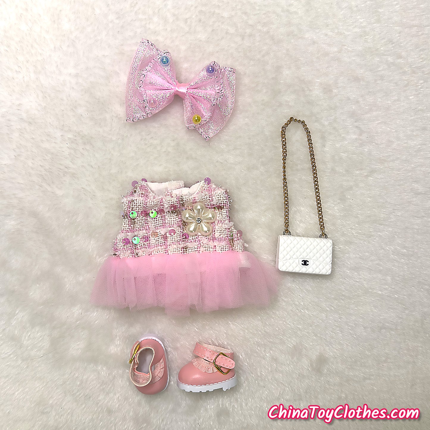 LABUBU 17cm The Monsters Plush Doll Handmade Clothes Pink Adorable Princess Dress NO TOY