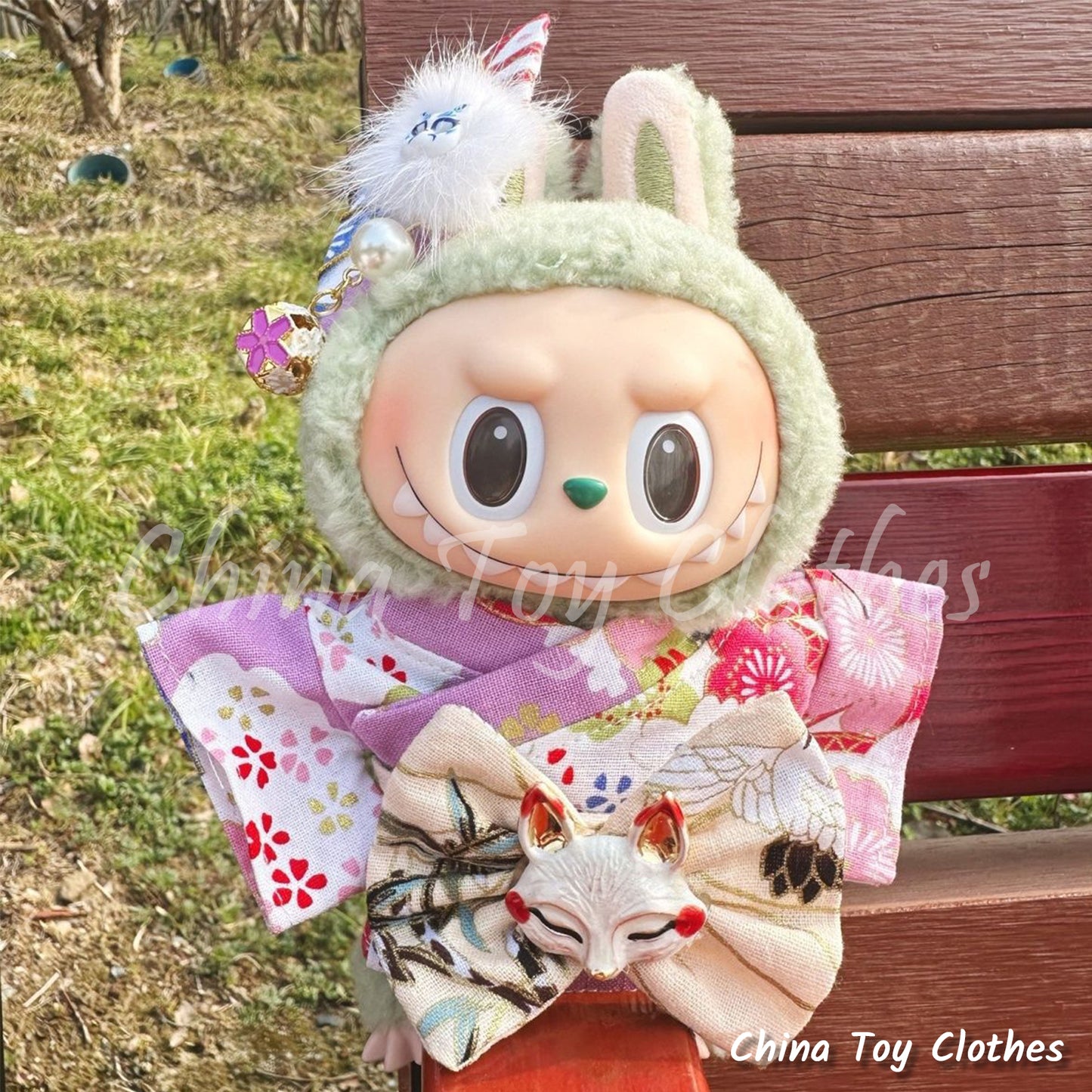 LABUBU 17cm The Monsters Plush Doll Clothes Lovely Japanese Girl Style Kimono NO TOY