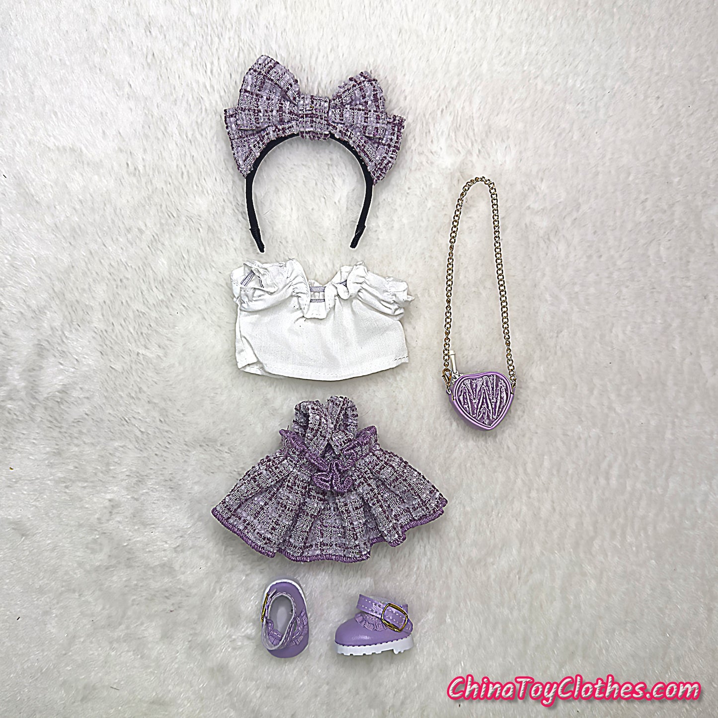LABUBU 17cm The Monsters Plush Doll Handmade Clothes Purple Elegant Princess Fashion Skirt With Bag NO TOY