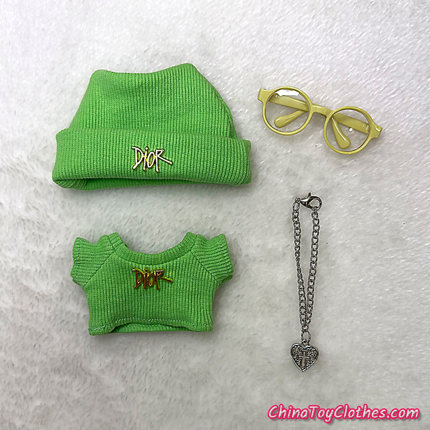 LABUBU 17cm The Monsters Plush Doll Handmade Cute Green DD Sweater Glasses NO TOY
