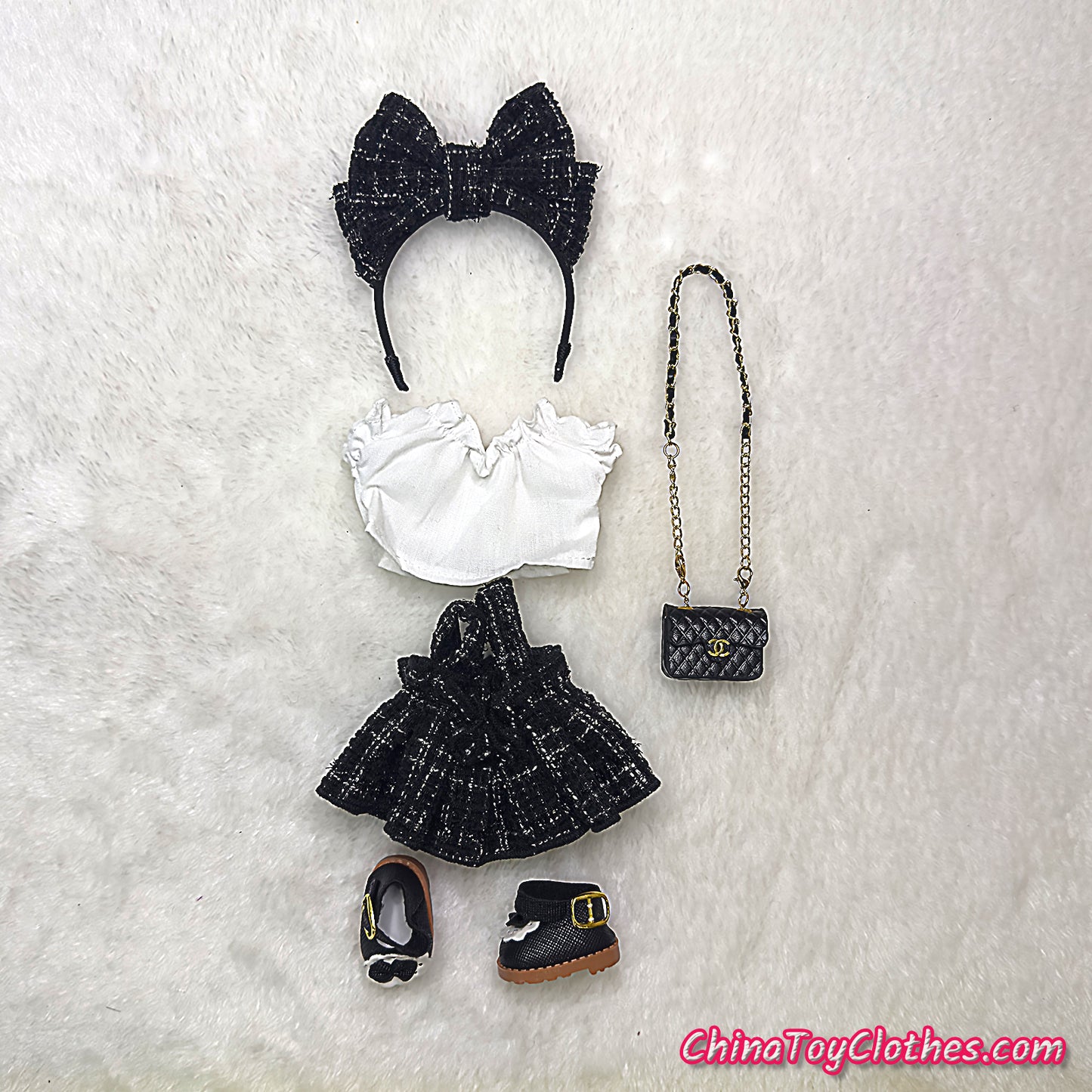 LABUBU 17cm The Monsters Plush Doll Handmade Clothes Black Elegant Princess Fashion Skirt With Bag NO TOY