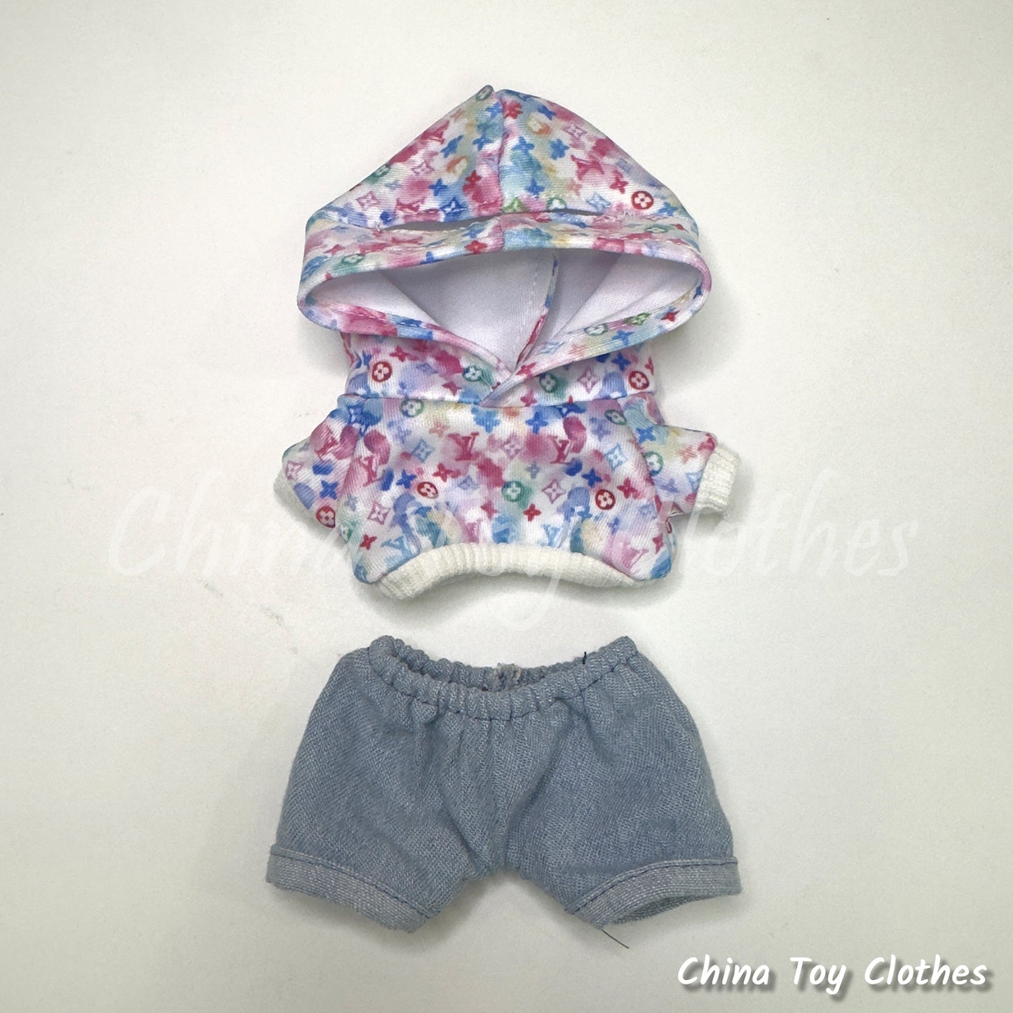 LABUBU 17cm 7inch The Monsters Plush Doll Replacing Clothes VV Tie Dye Fashion Hoodie Outfit NO TOY