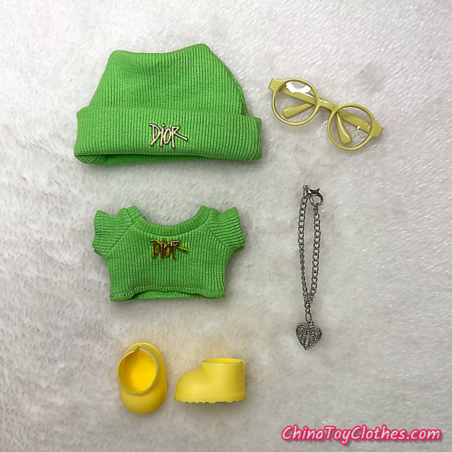 LABUBU 17cm The Monsters Plush Doll Handmade Cute Green DD Sweater Glasses NO TOY