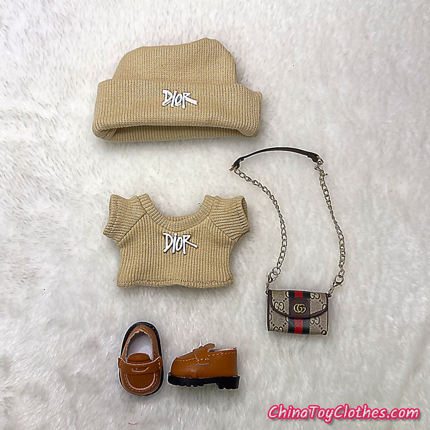 LABUBU 17cm The Monsters Plush Doll Handmade Cute Beige DD Sweater and Bag NO TOY
