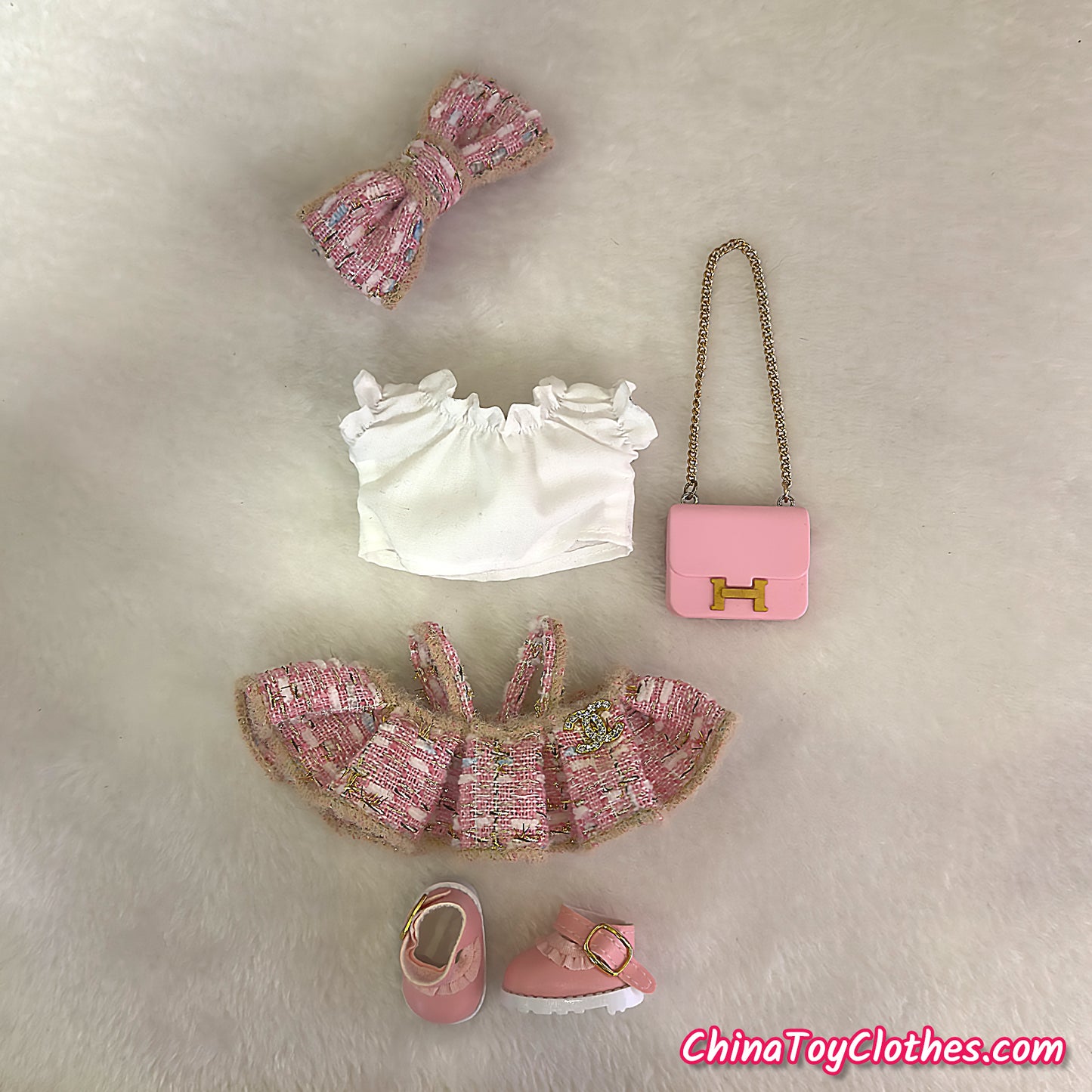 LABUBU 17cm The Monsters Plush Doll Handmade Clothes Adorable Pink CC Princess Dress NO TOY