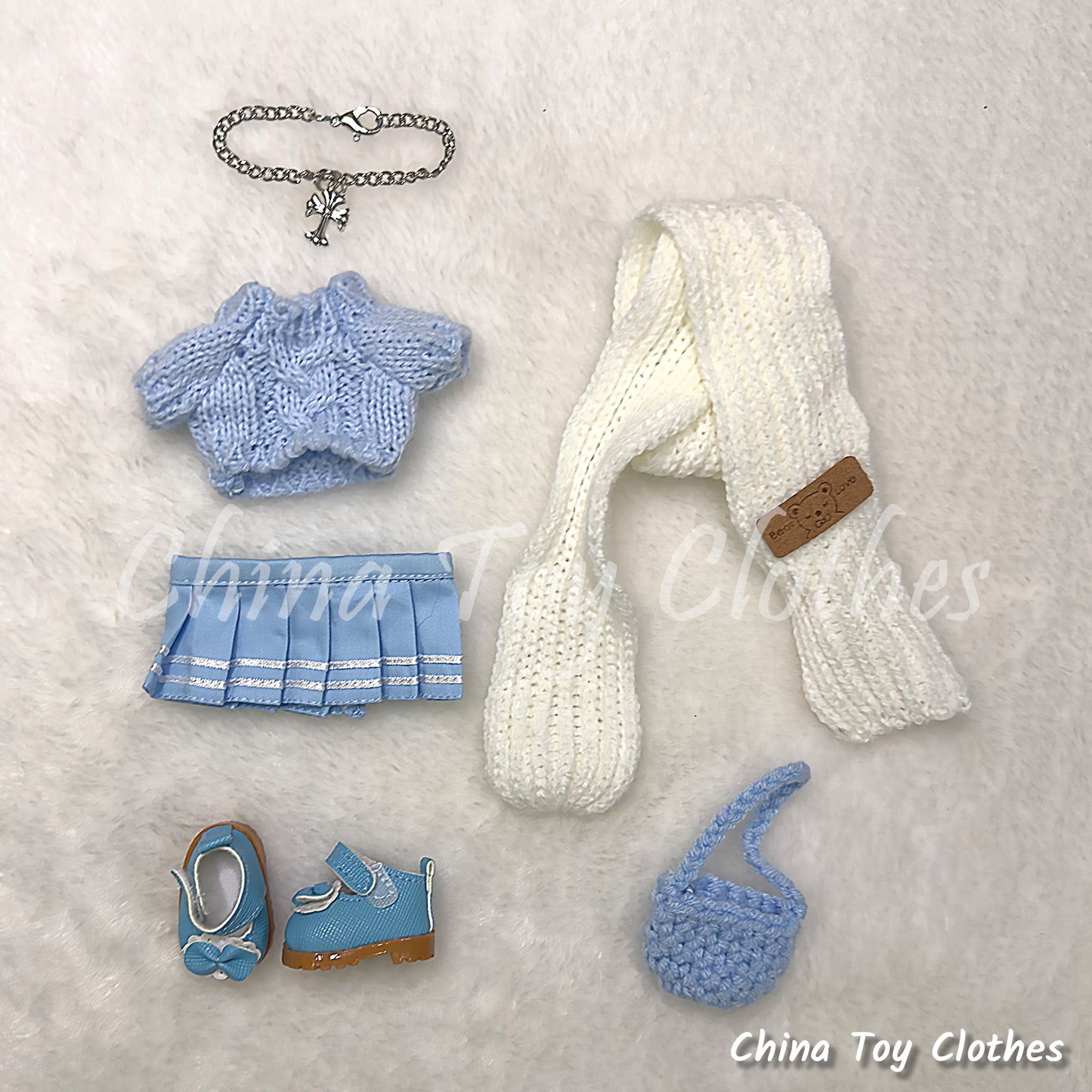 LABUBU 17cm The Monsters Plush Doll Handmade Blue Cute Sweater Outfit NO TOY