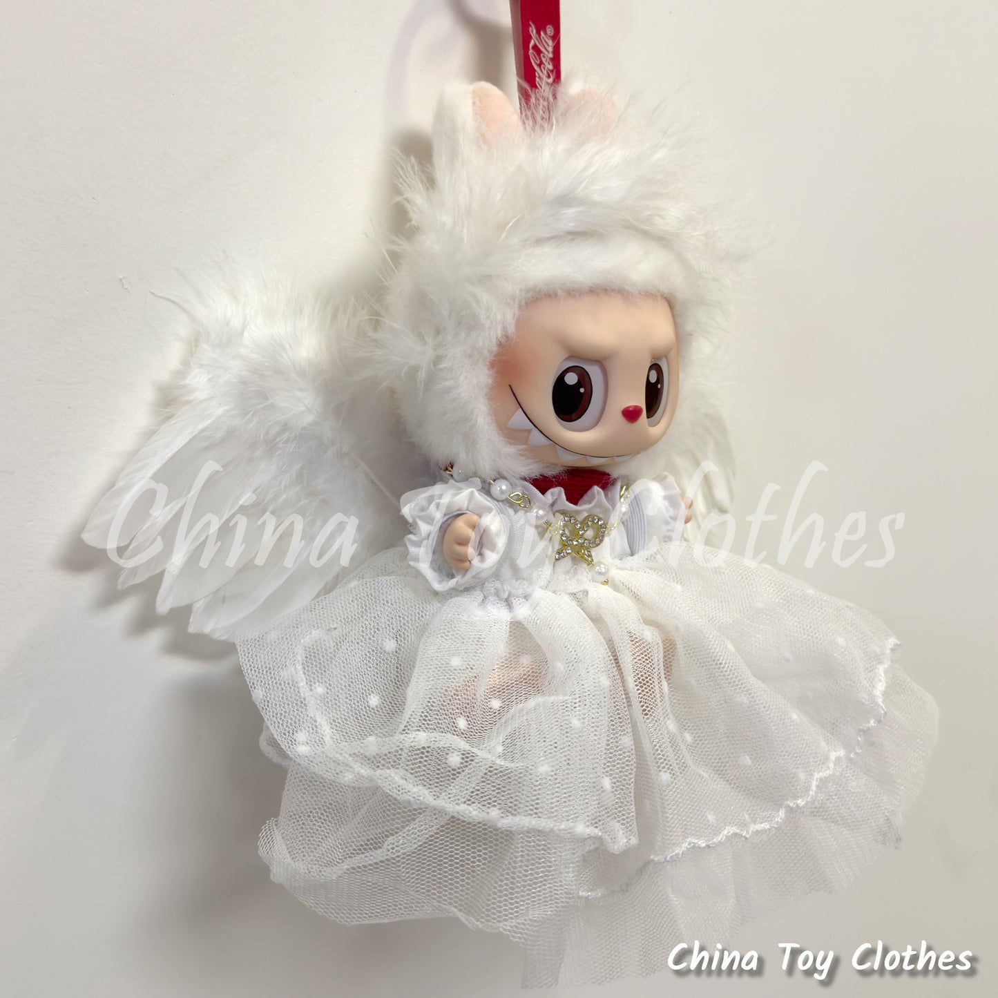 LABUBU 17cm 7" The Monsters Plush Doll Clothes Handmade White Angel Outfit NO TOY