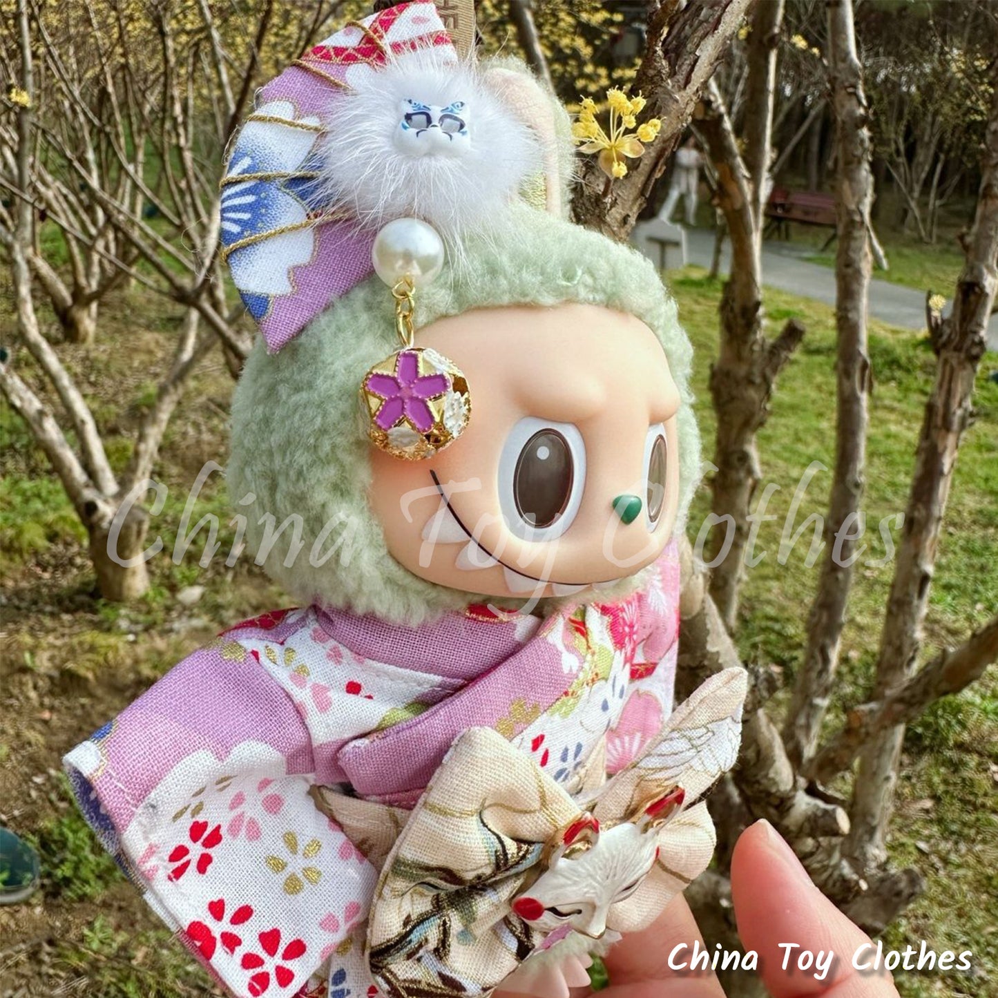 LABUBU 17cm The Monsters Plush Doll Clothes Lovely Japanese Girl Style Kimono NO TOY