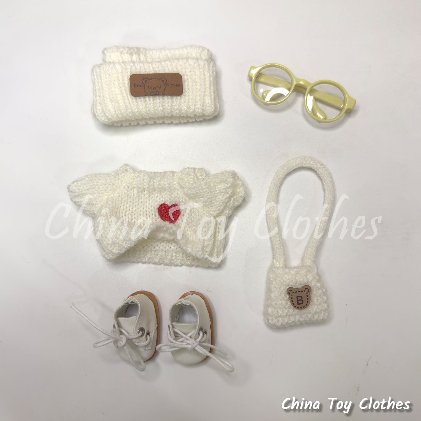 LABUBU 17cm The Monsters Plush Doll Clothes Adorable White Kinitting Sweater with Bag NO TOY