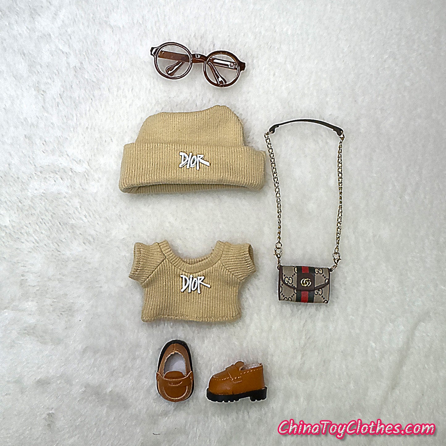 LABUBU 17cm The Monsters Plush Doll Handmade Cute Beige DD Sweater and Bag NO TOY