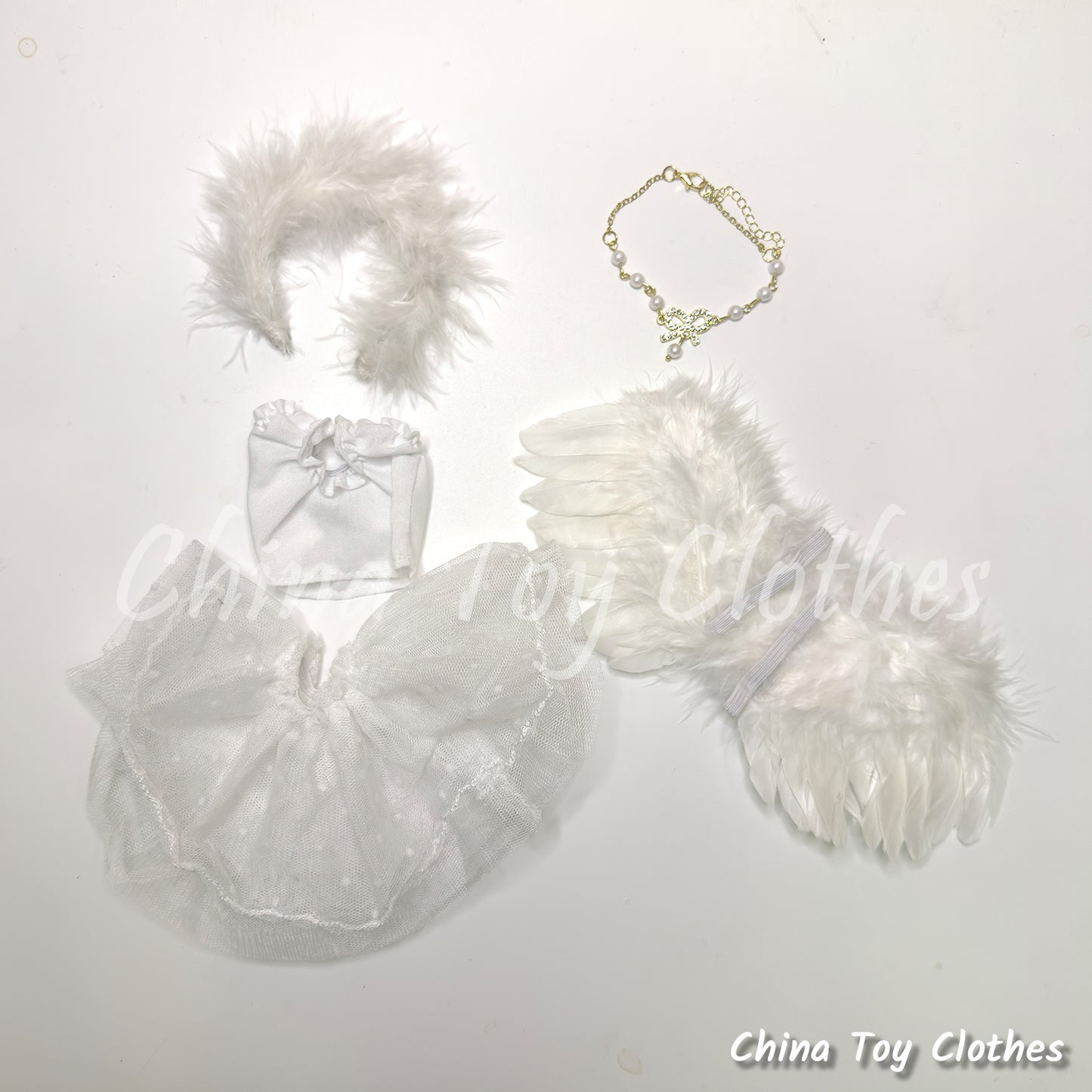 LABUBU 17cm 7" The Monsters Plush Doll Clothes Handmade White Angel Outfit NO TOY