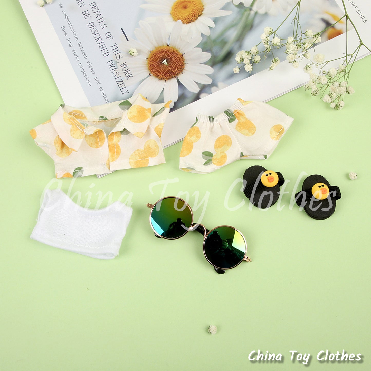 LABUBU 17cm The Monsters Plush Doll Clothes Sand Beach Sun Glasses Outfit NO TOY