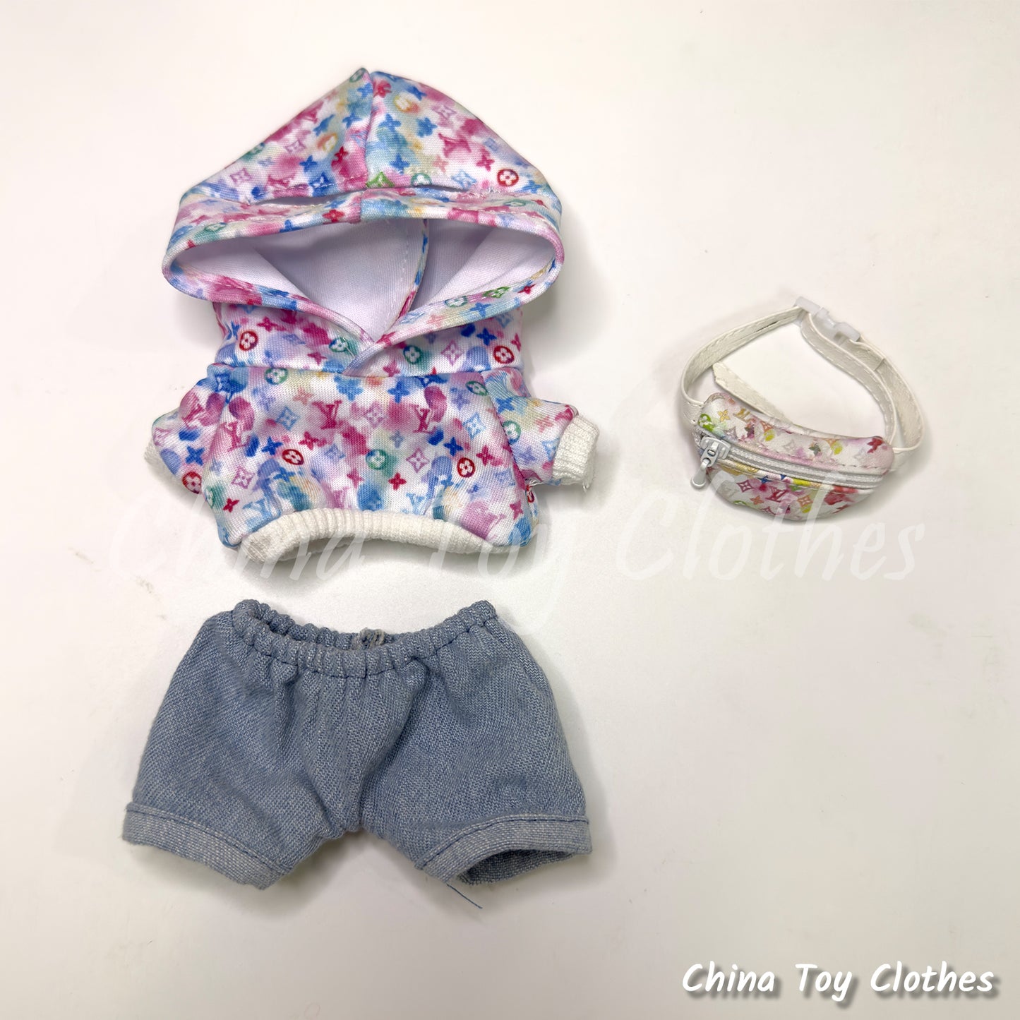 LABUBU 17cm 7inch The Monsters Plush Doll Replacing Clothes VV Tie Dye Fashion Hoodie Outfit NO TOY
