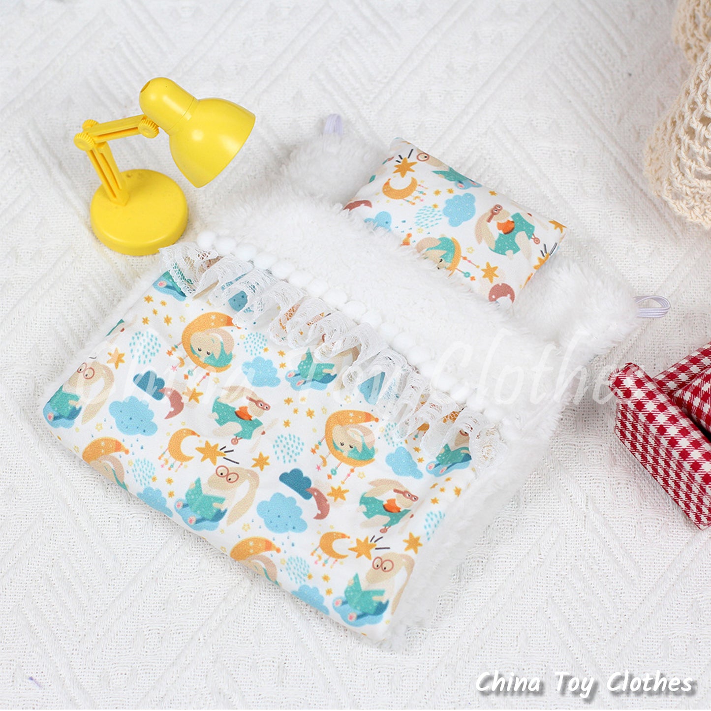 LABUBU 17cm The Monsters Plush Doll Accessories Lovely Sleeping Bed and Pajamas NO TOY