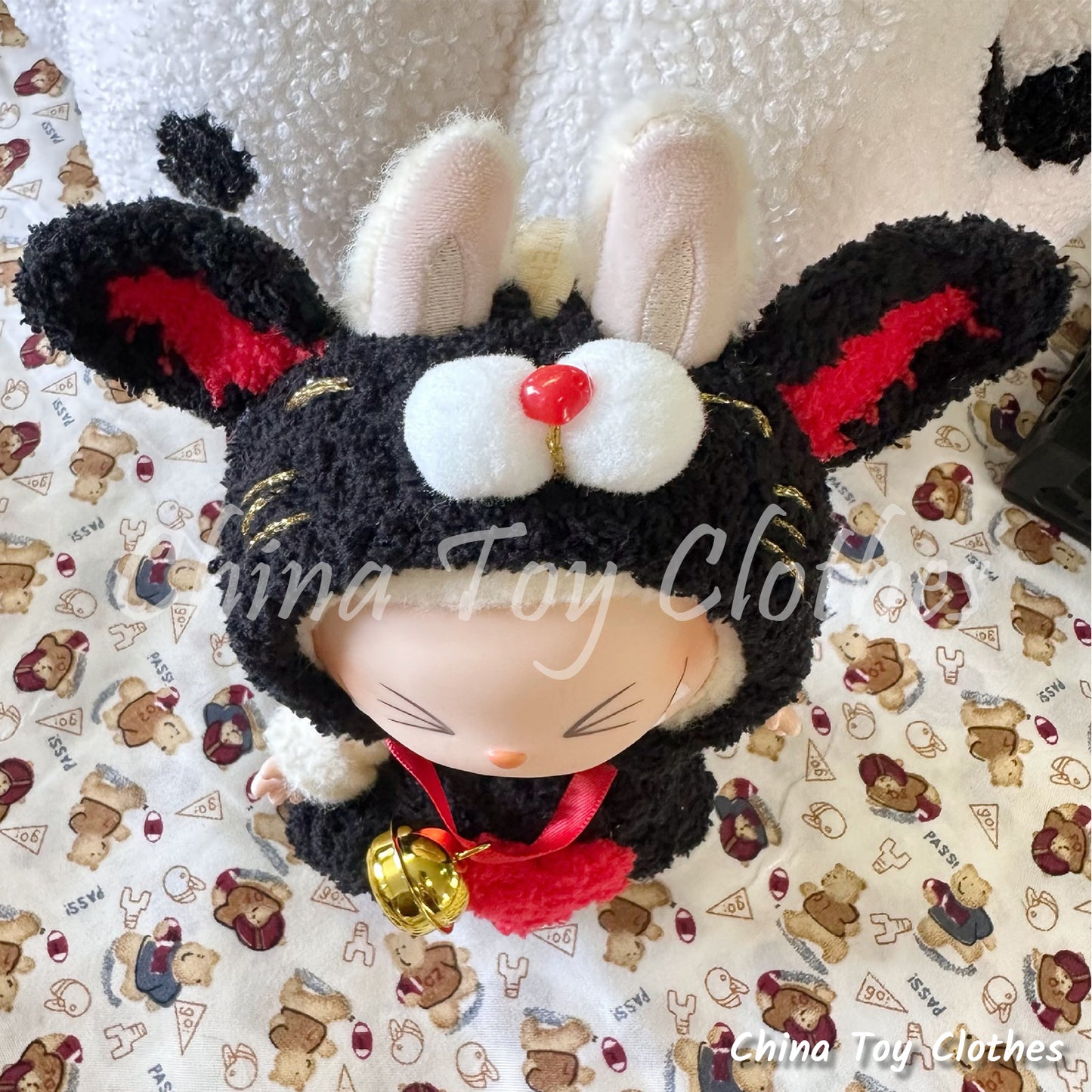 LABUBU 17cm Les Monstres Peluche Poupée Vêtements Adorable Fait Main Noir Beckoning Cat Outfit PAS DE JOUET