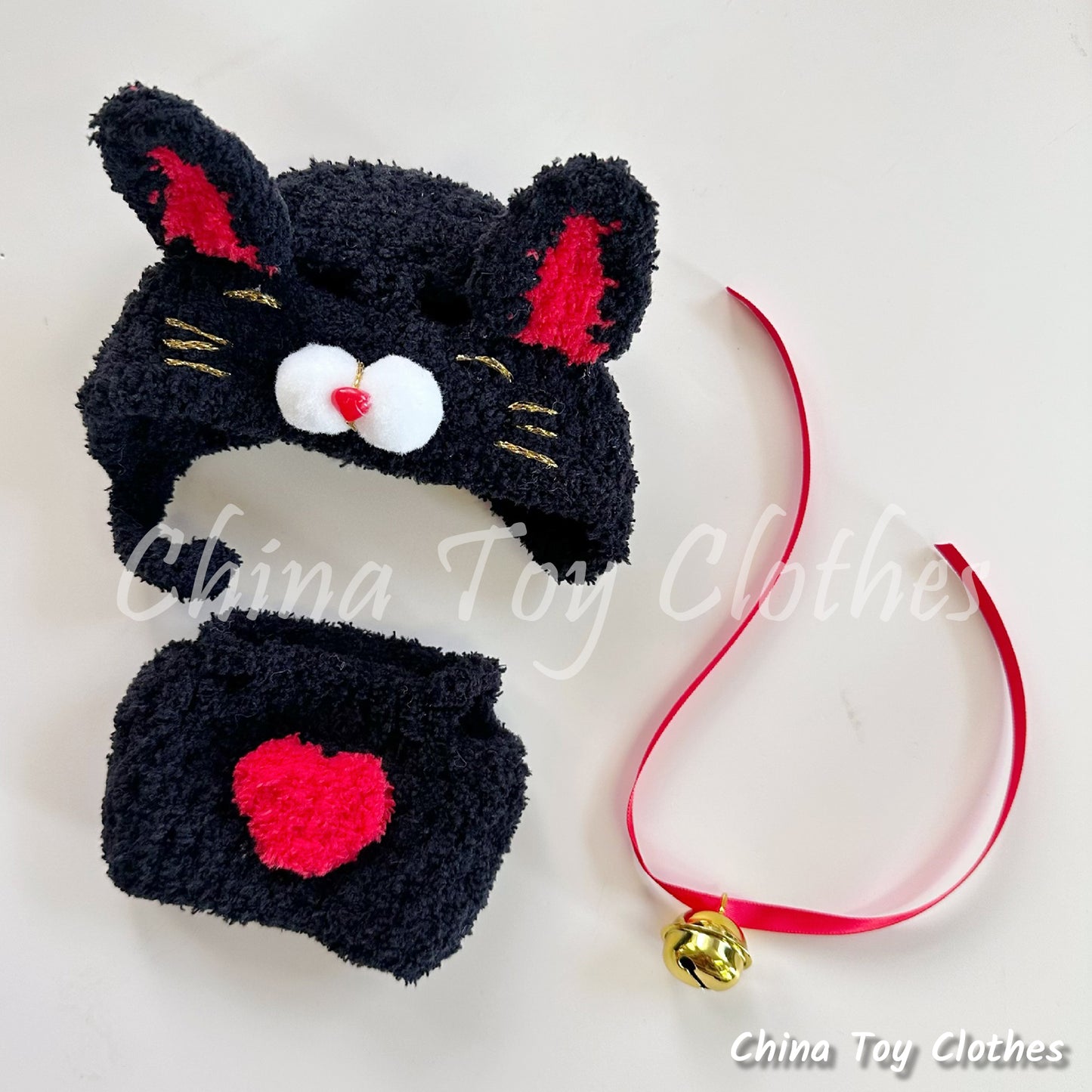 LABUBU 17cm The Monsters Plush Doll Clothes Adorable Handmade Black Beckoning Cat Outfit NO TOY