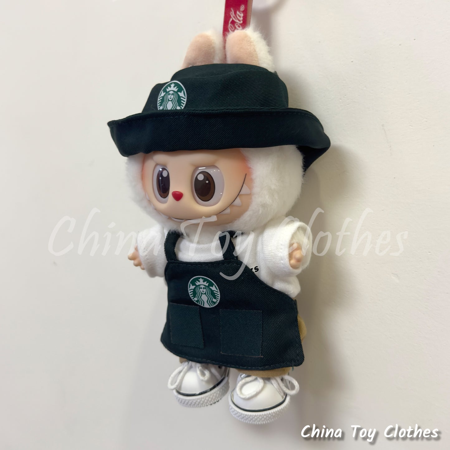 LABUBU 17cm The Monsters Plush Doll Replacing Clothes Green Coffee Waitress Outfit NO TOY