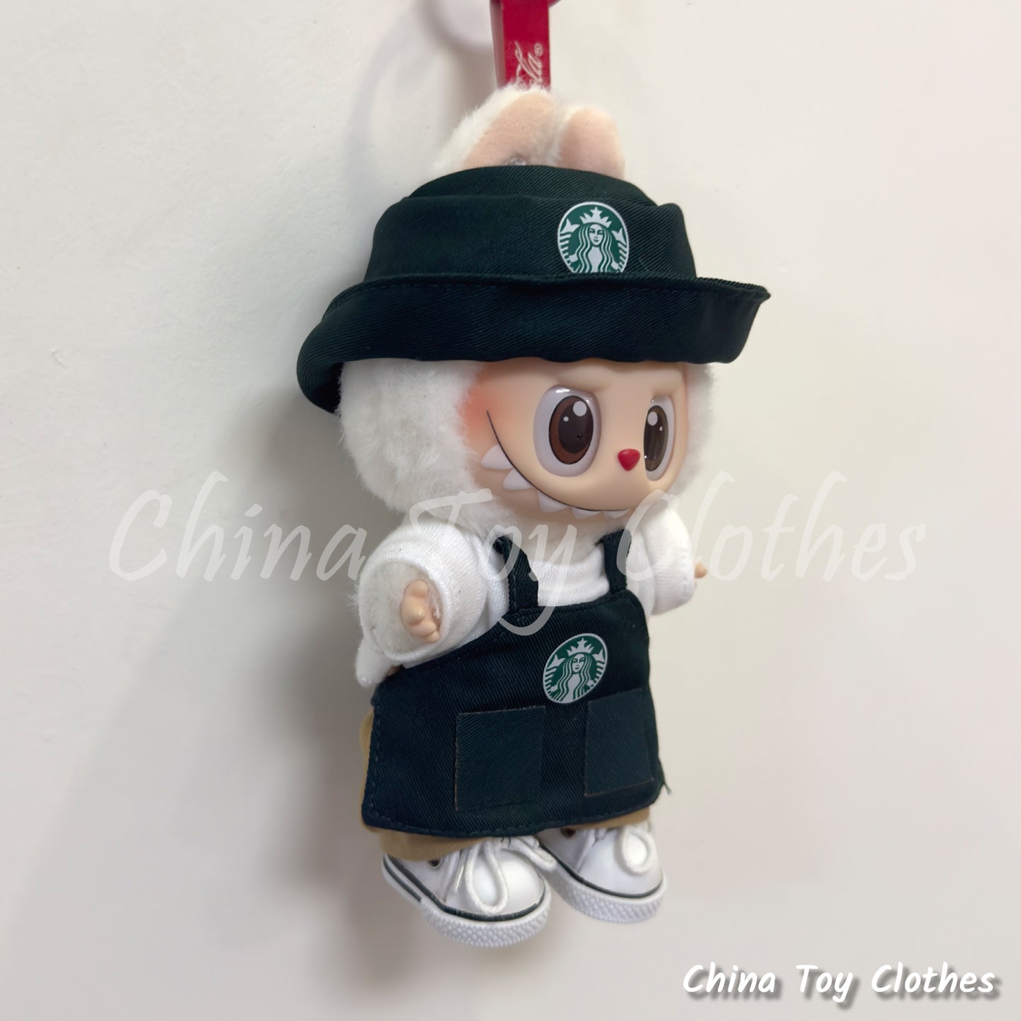 LABUBU 17cm The Monsters Plush Doll Replacing Clothes Green Coffee Waitress Outfit NO TOY