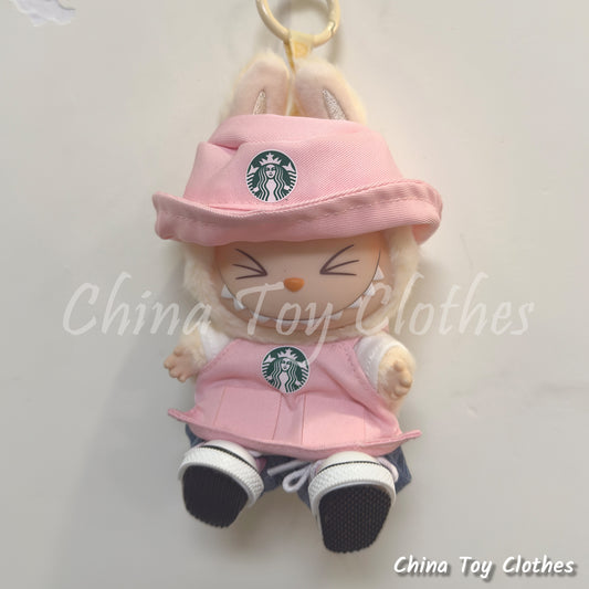 LABUBU 17cm The Monsters Plush Doll Replacing Clothes Pink Coffee Waitress Outfit NO TOY