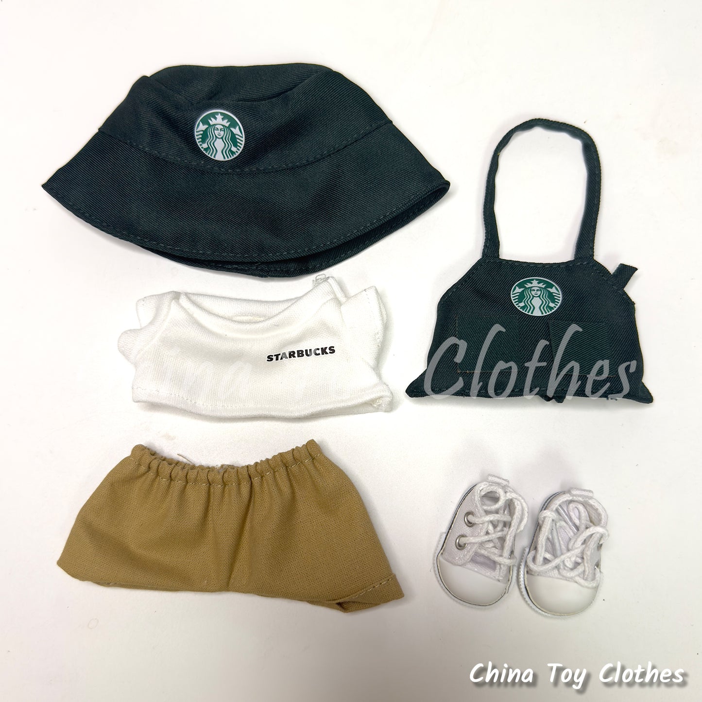 LABUBU 17cm The Monsters Plush Doll Replacing Clothes Green Coffee Waitress Outfit NO TOY
